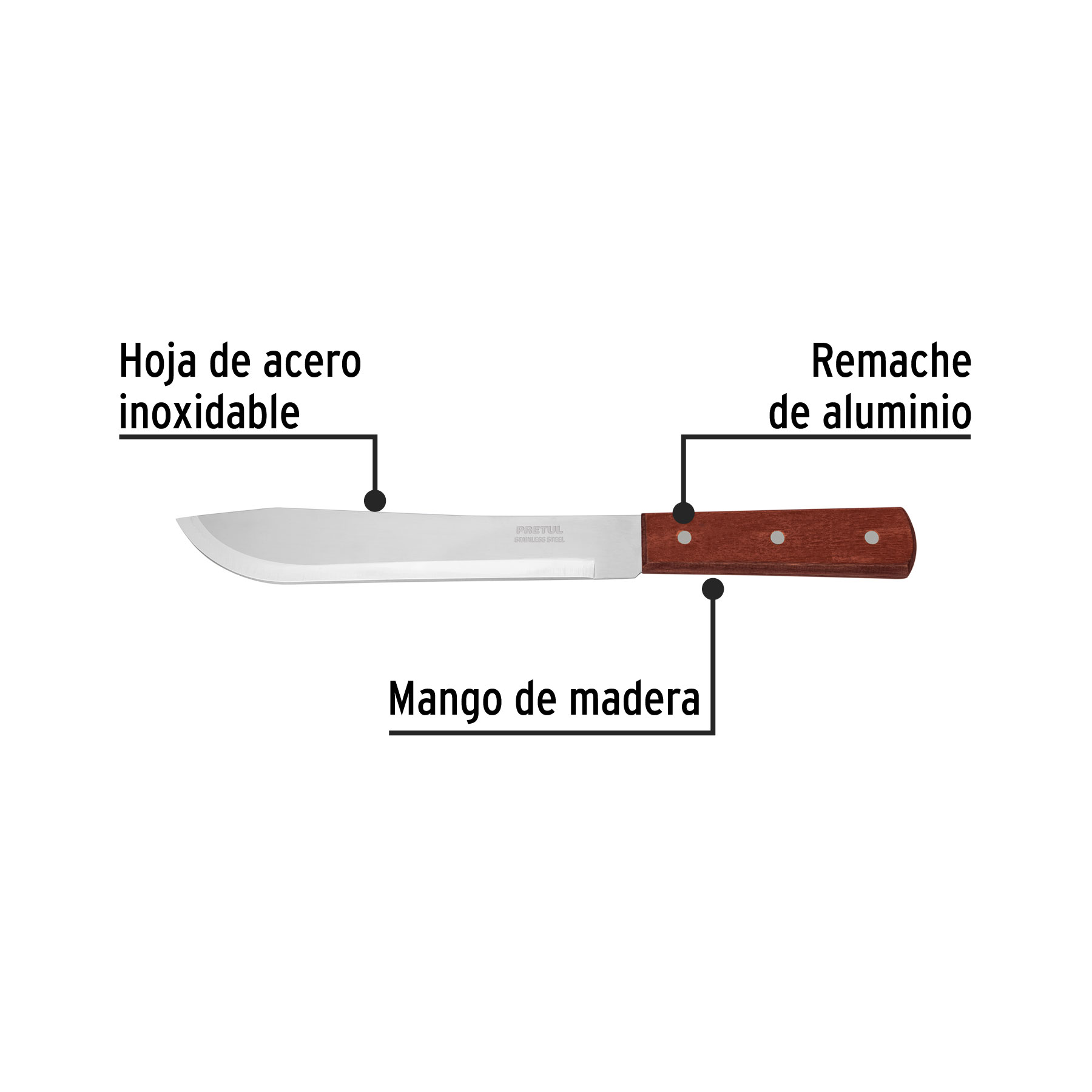 Cuchillo cebollero 8" mango de madera, PRETUL PRETUL