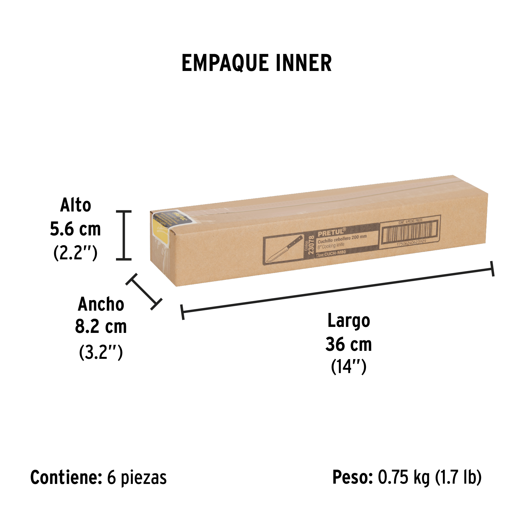 Cuchillo cebollero 8" mango de madera, PRETUL PRETUL