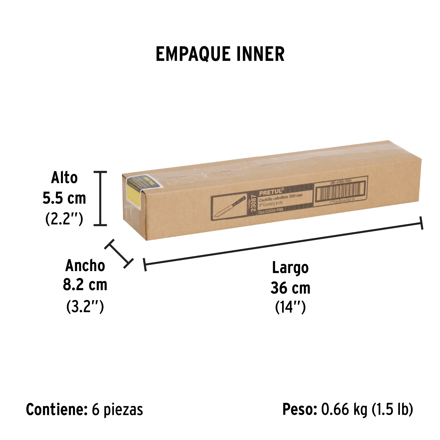 Cuchillo cebollero 8" mango de polipropileno, PRETUL PRETUL