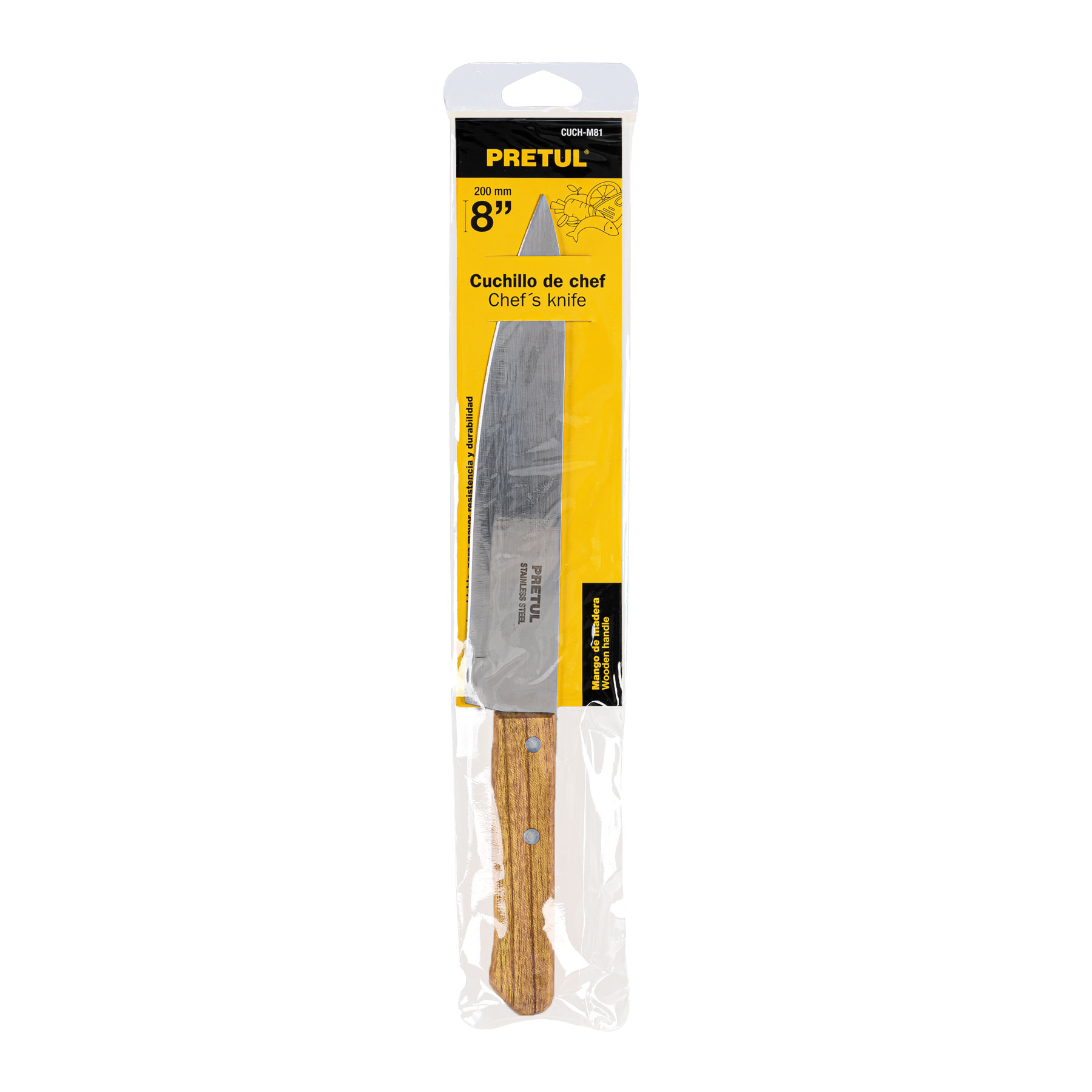 Cuchillo de chef 8" mango de madera, PRETUL PRETUL