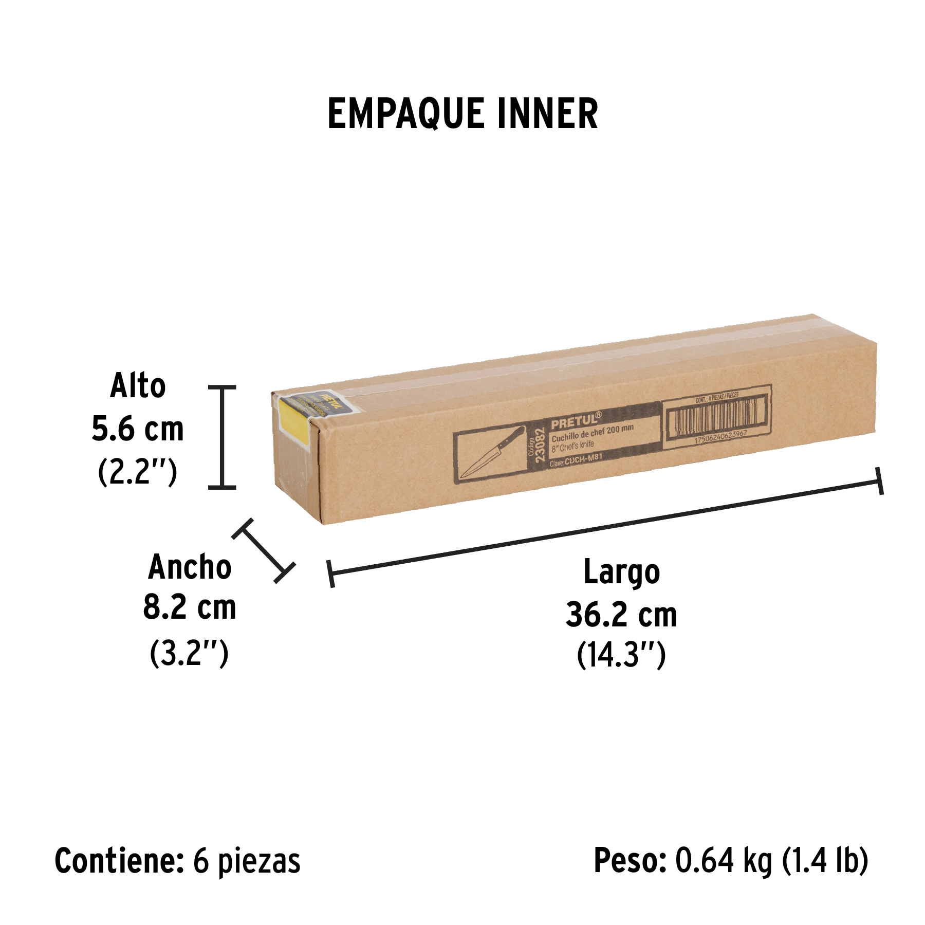 Cuchillo de chef 8" mango de madera, PRETUL PRETUL