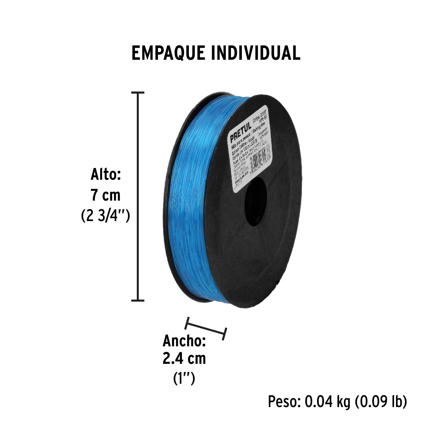 Carrete con 100 m de hilo para pesca azul calibre 0.50 mm PRETUL