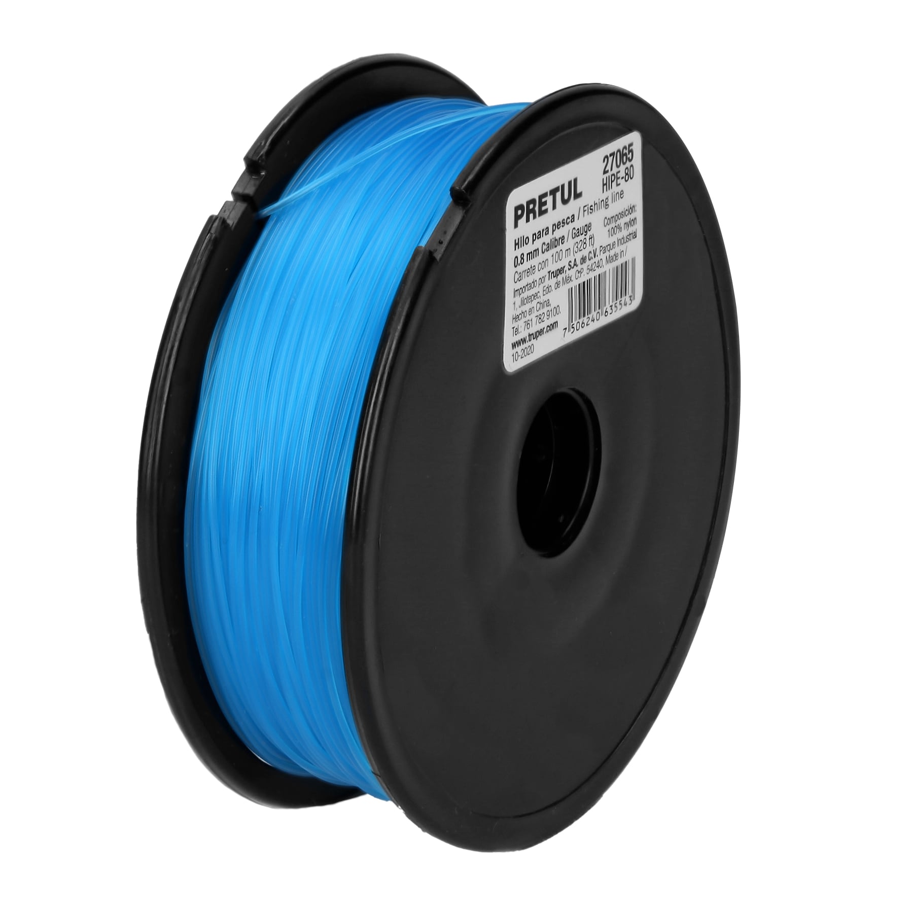 Carrete con 100 m de hilo para pesca azul calibre 0.80 mm PRETUL