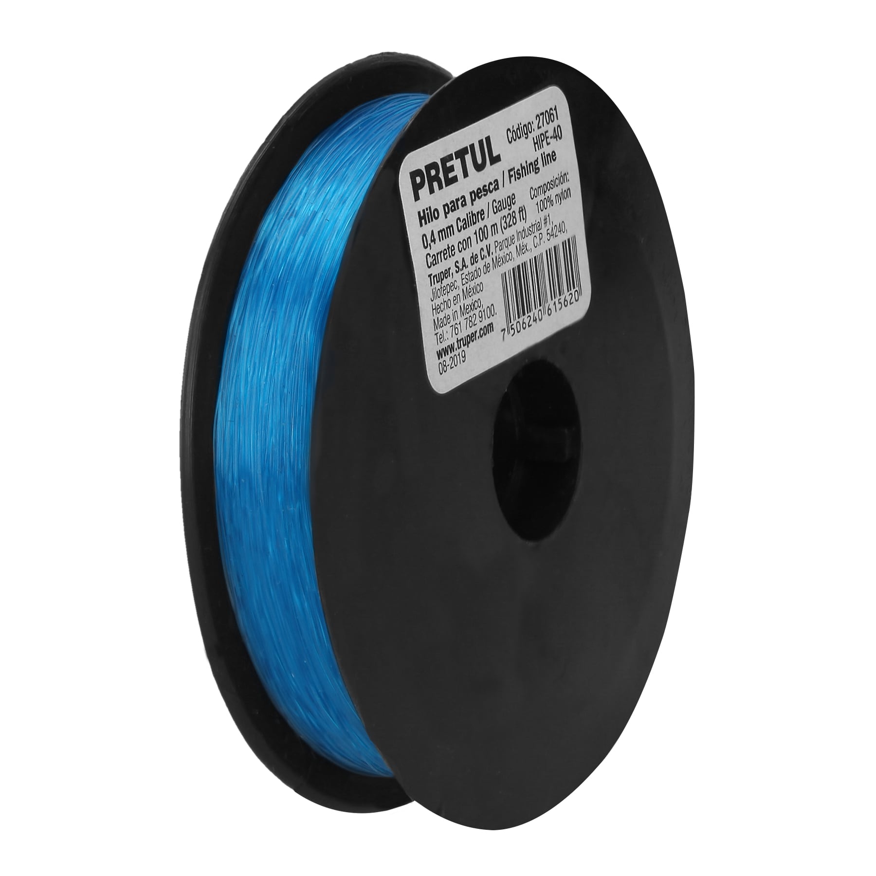 Carrete con 100 m de hilo para pesca azul calibre 0.40 mm PRETUL