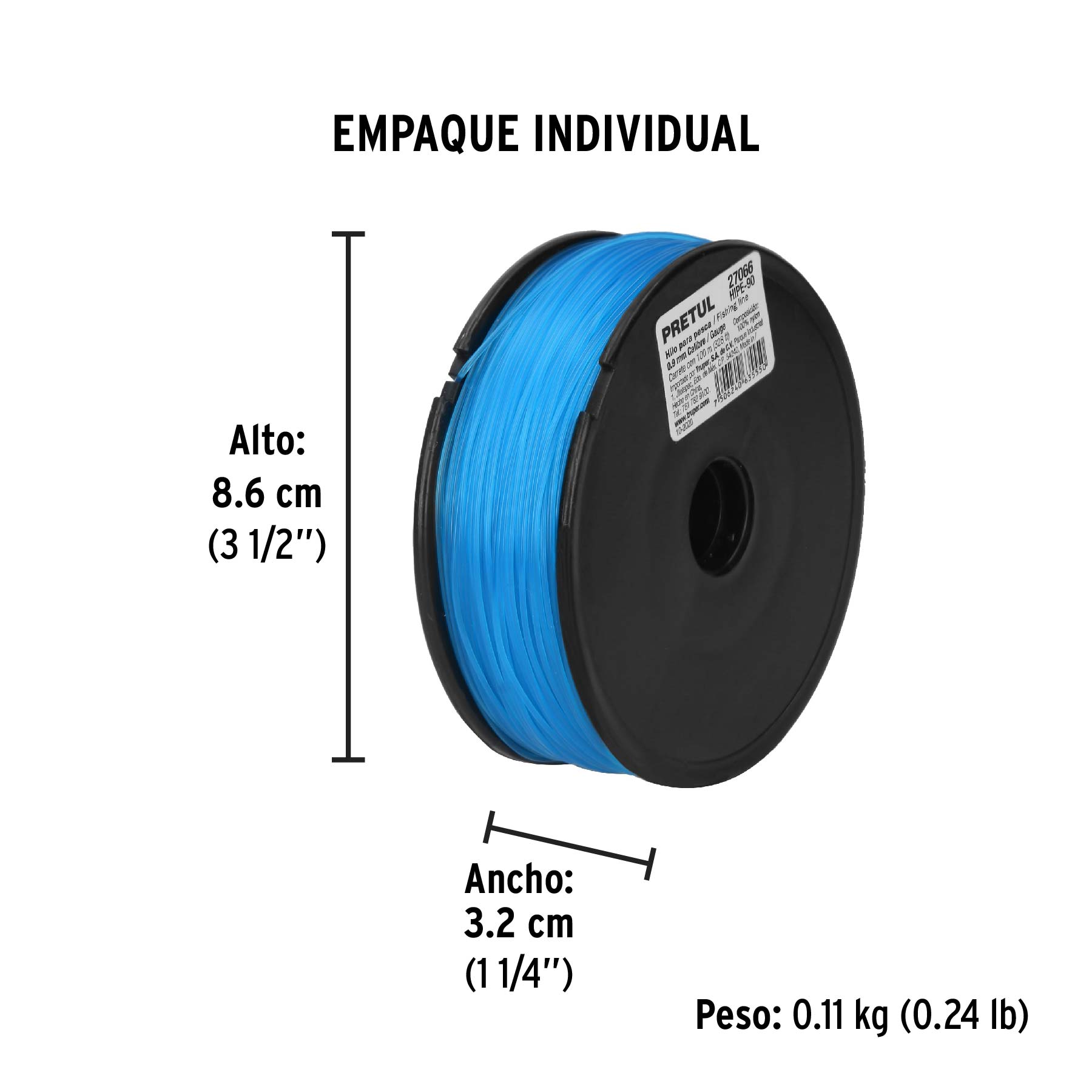 Carrete con 100 m de hilo para pesca azul calibre 0.90 mm PRETUL