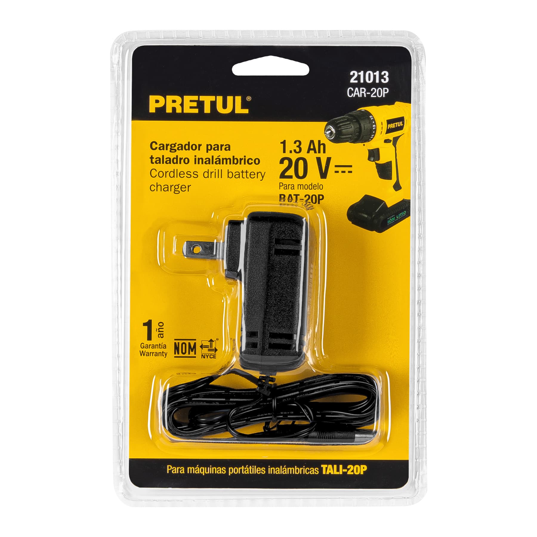 Cargador baterías de ion litio 20V, para TALI-20P, PRETUL PRETUL