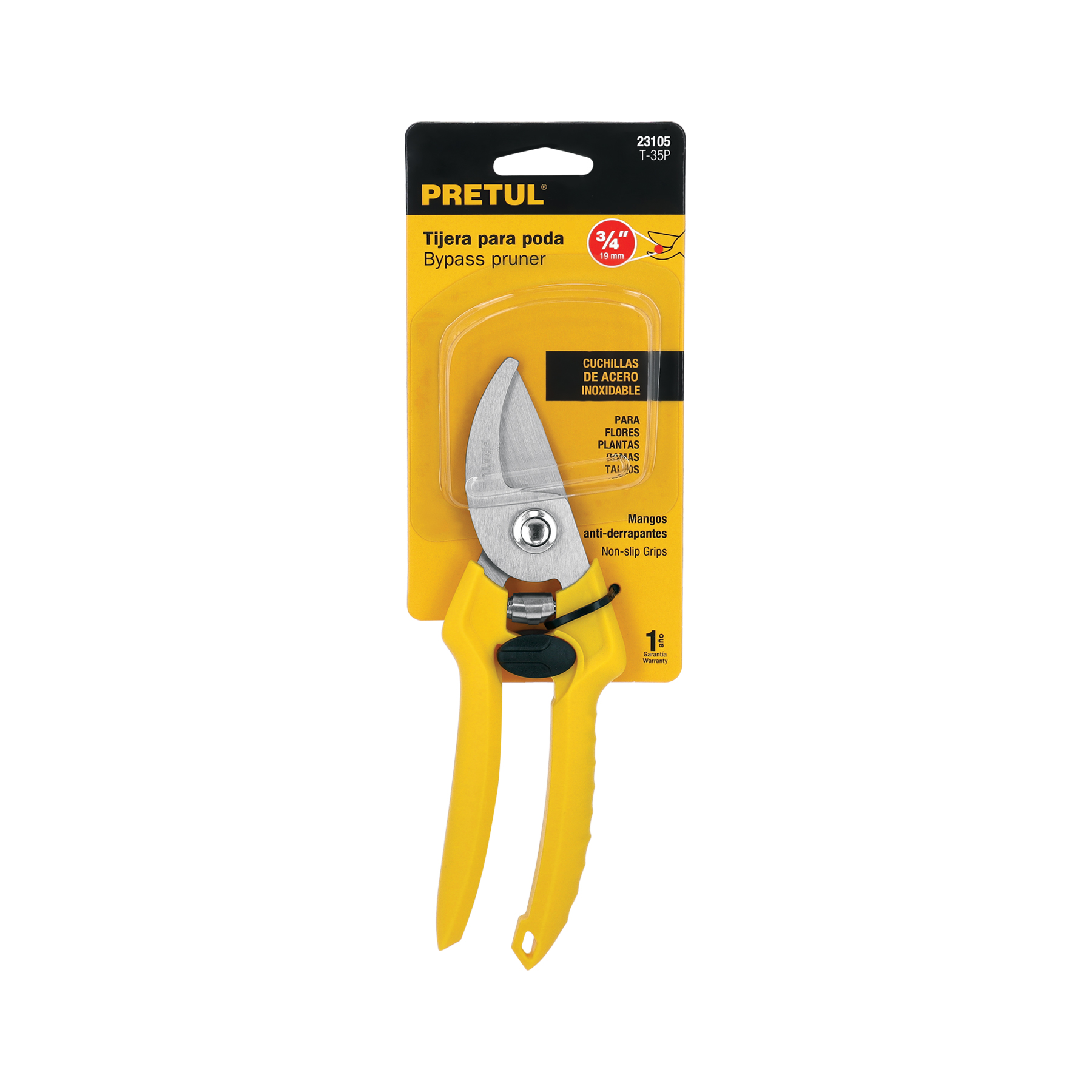 Tijera para poda 8" cuchilla de paso de acero inox, PRETUL PRETUL