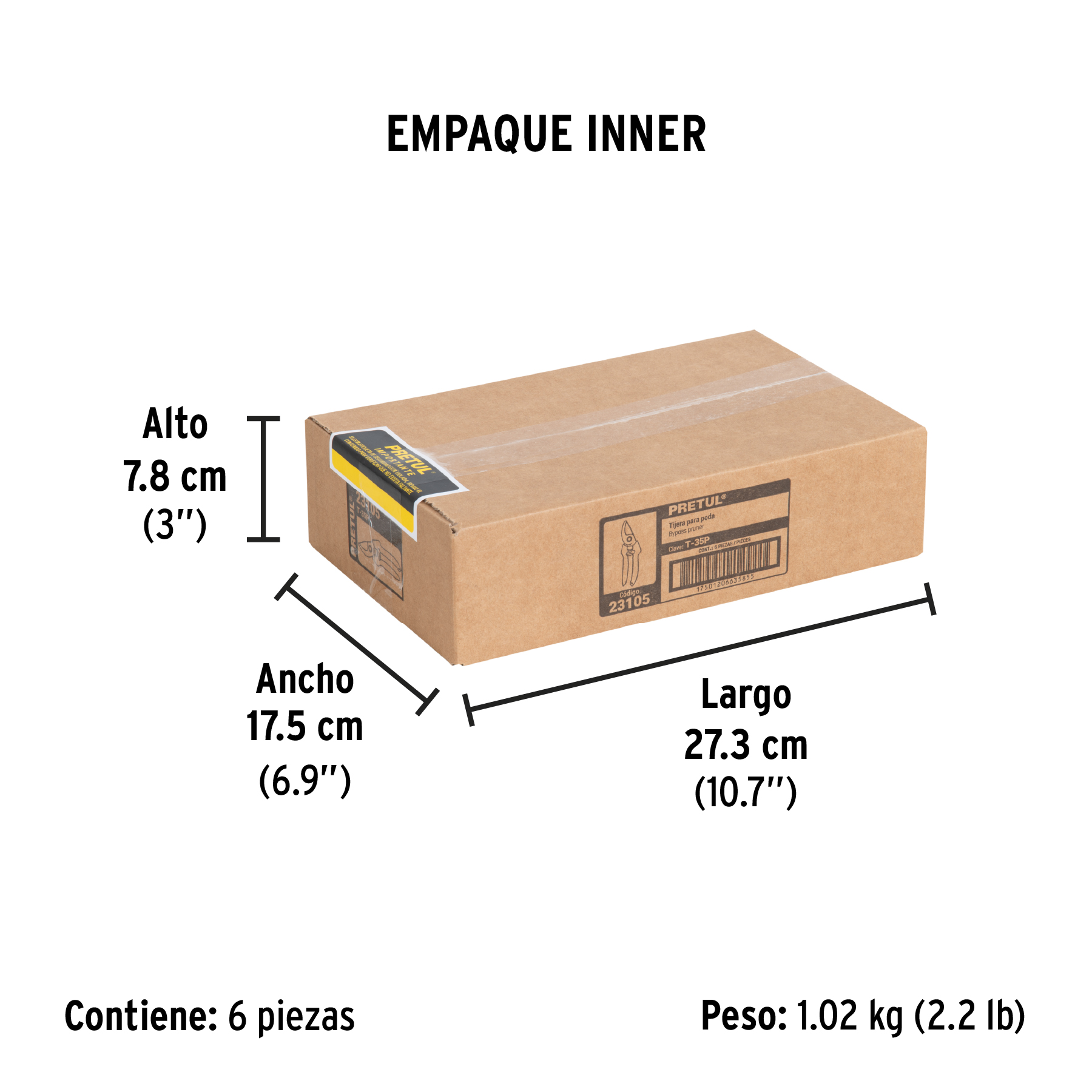 Tijera para poda 8" cuchilla de paso de acero inox, PRETUL PRETUL