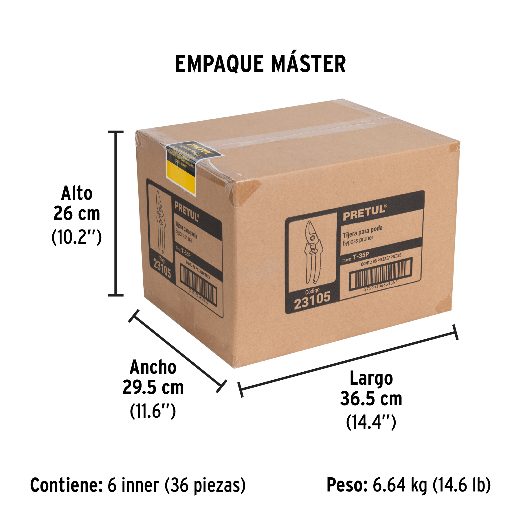 Tijera para poda 8" cuchilla de paso de acero inox, PRETUL PRETUL