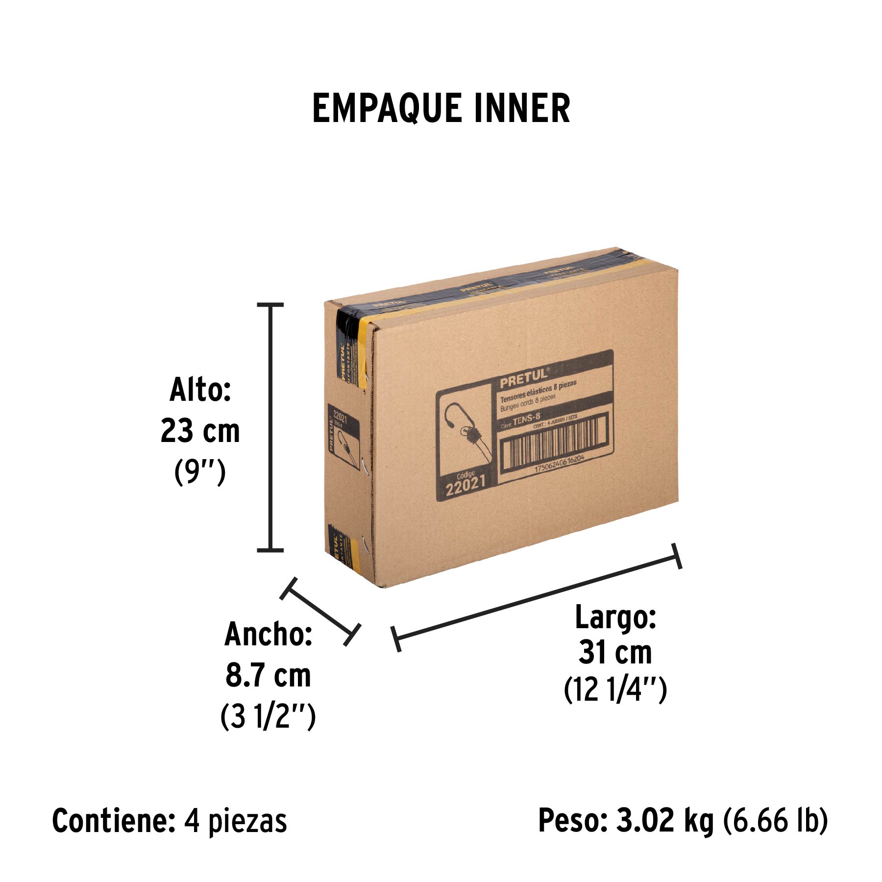 Juego de 8 tensores elásticos, PRETUL PRETUL
