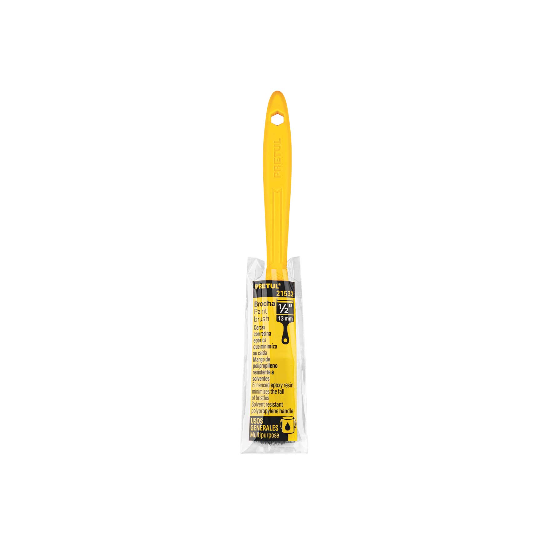 Brocha uso general de 1/2" con mango de plástico, PRETUL PRETUL