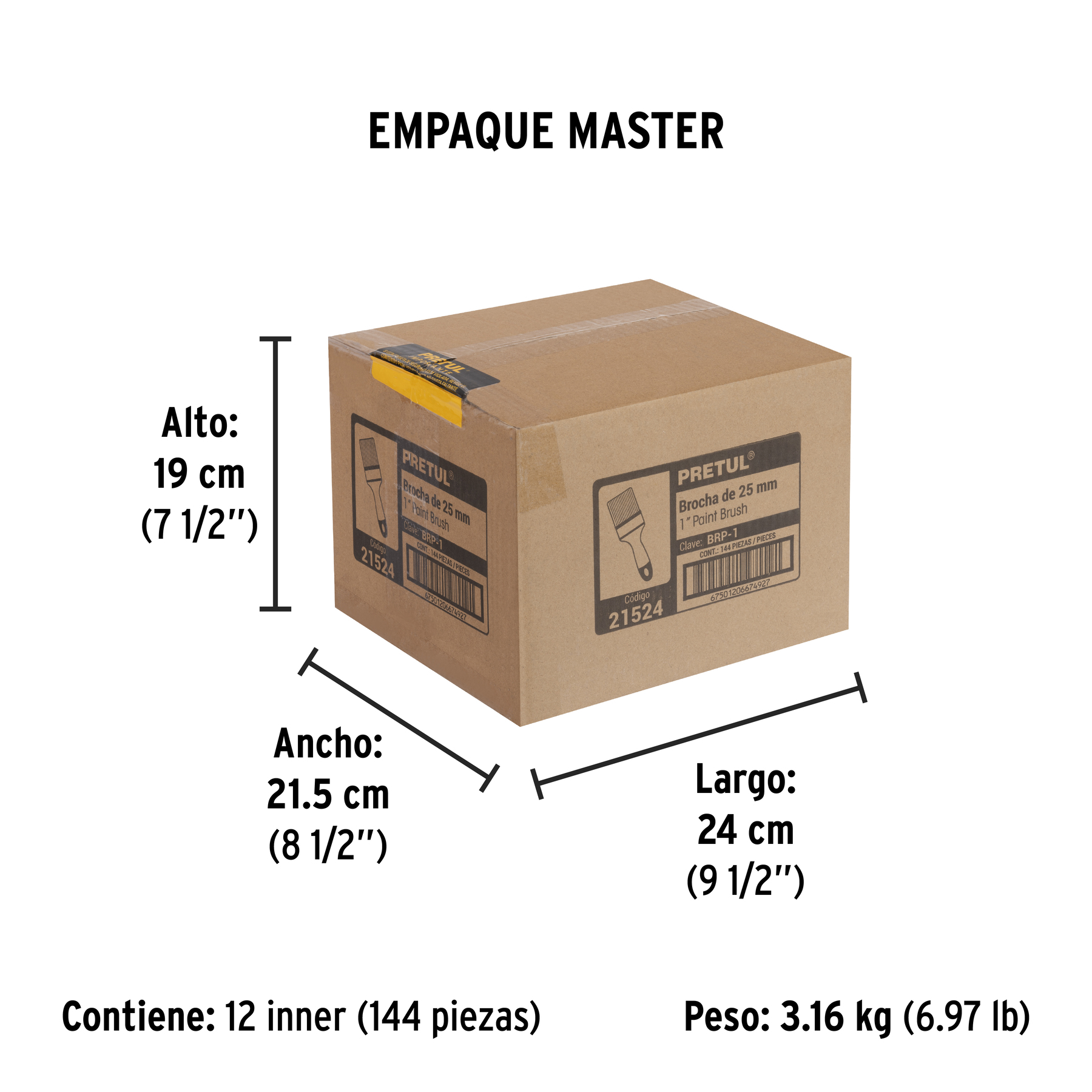 Brocha uso general de 1" con mango de plástico, PRETUL PRETUL