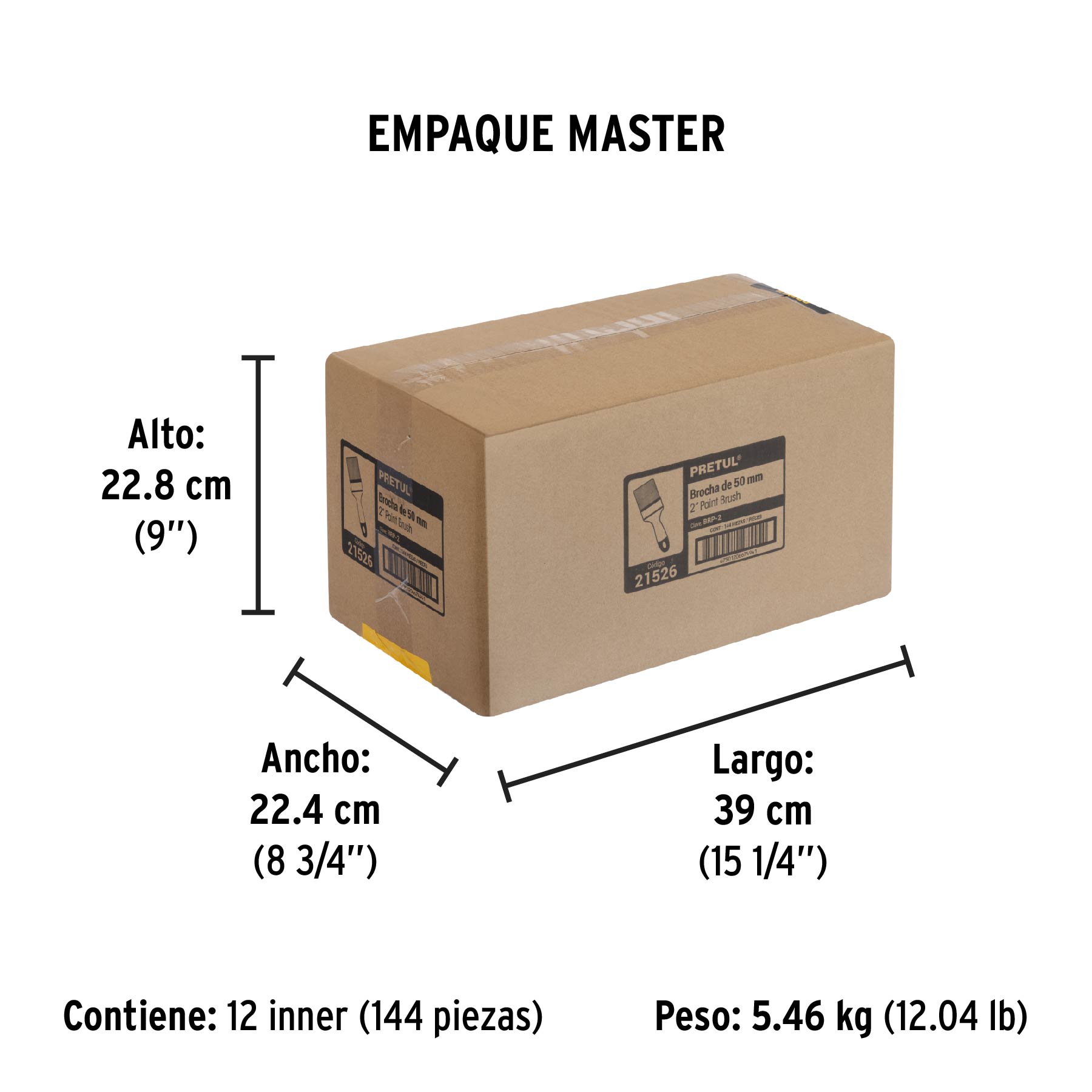 Brocha uso general de 2" con mango de plástico, PRETUL PRETUL