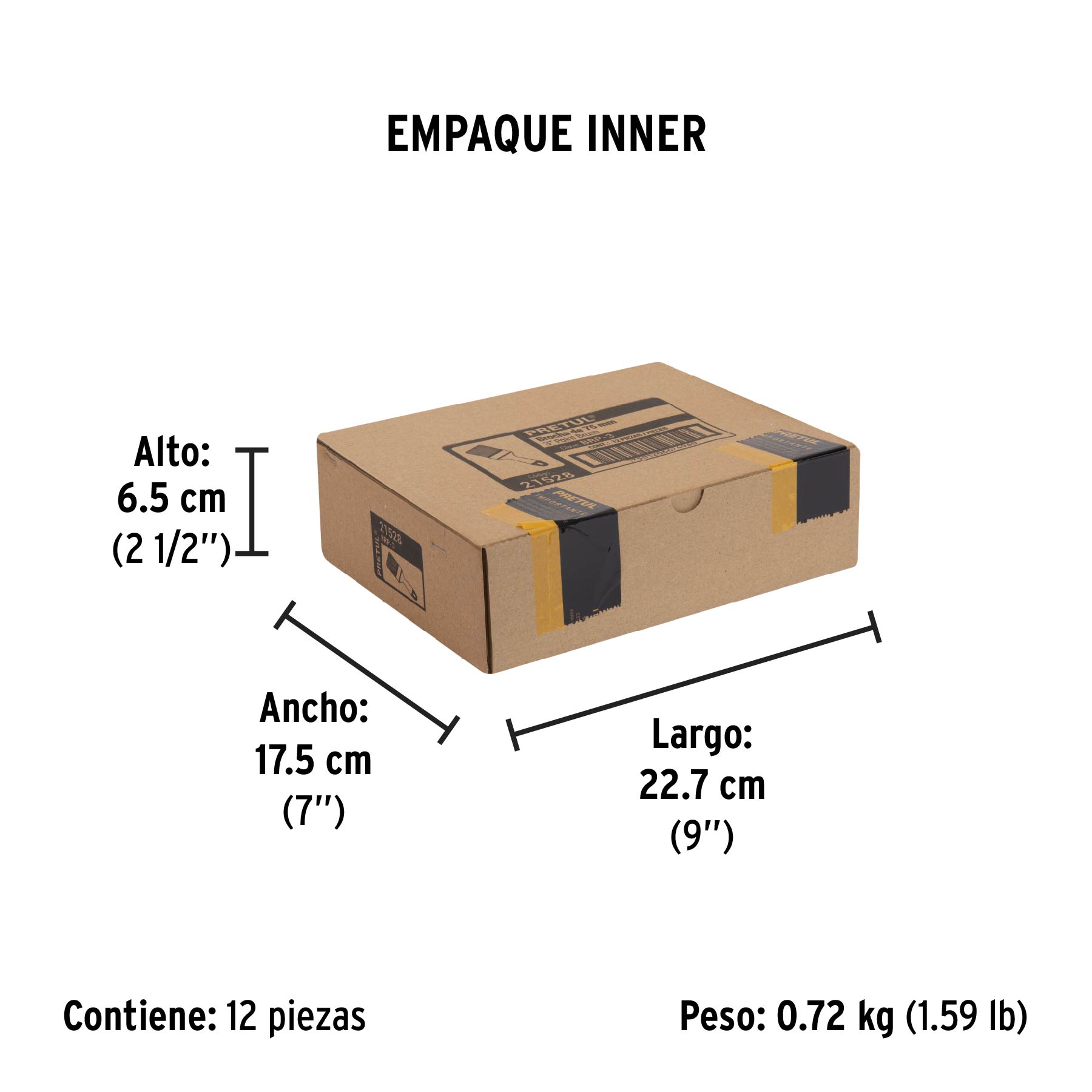 Brocha uso general de 3" con mango de plástico, PRETUL PRETUL