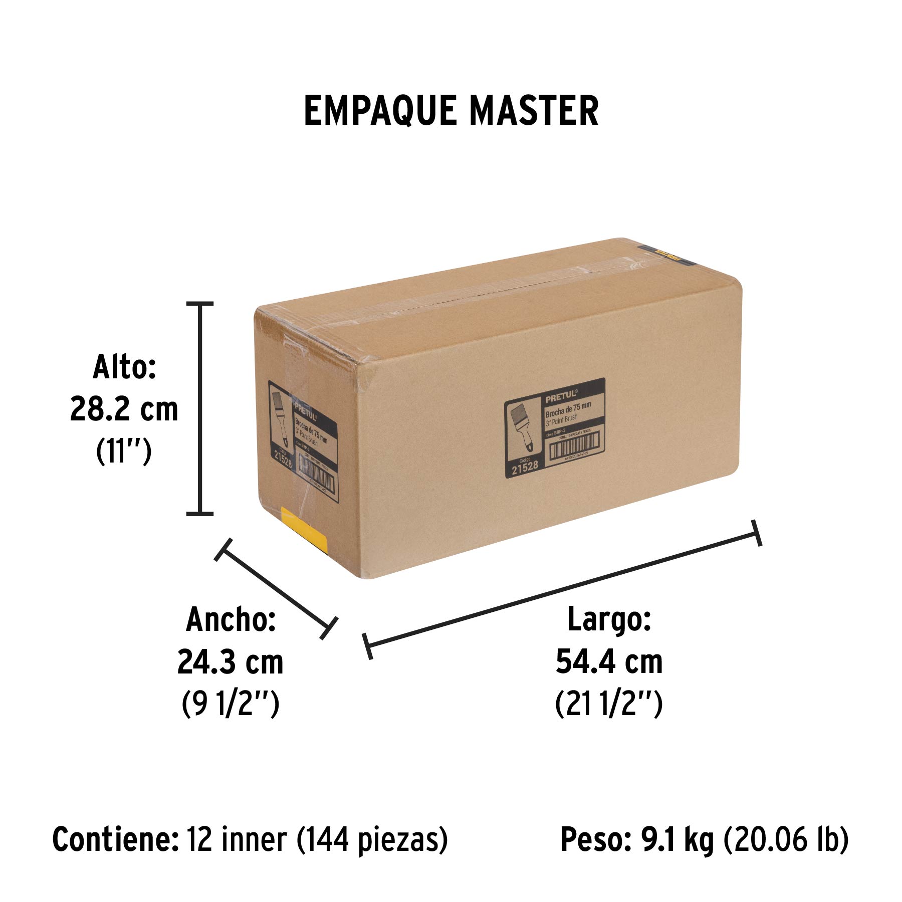 Brocha uso general de 3" con mango de plástico, PRETUL PRETUL