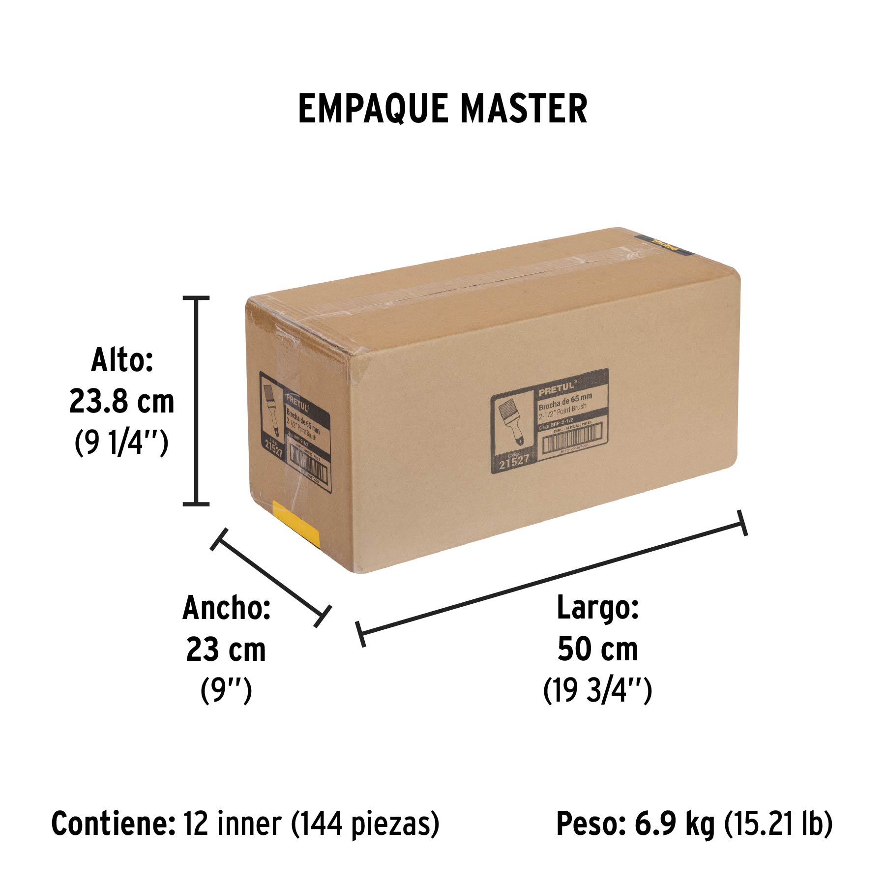 Brocha uso general de 2-1/2" con mango de plástico, PRETUL PRETUL