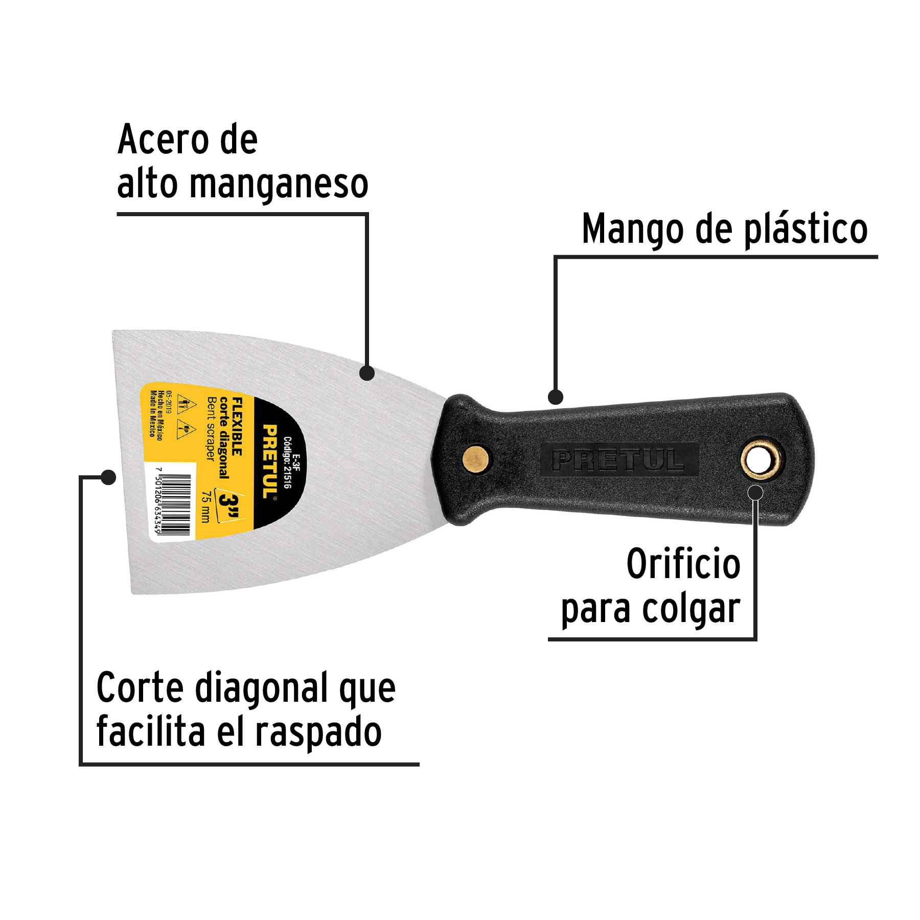 Espátula flexible 3" con mango de plástico, PRETUL PRETUL
