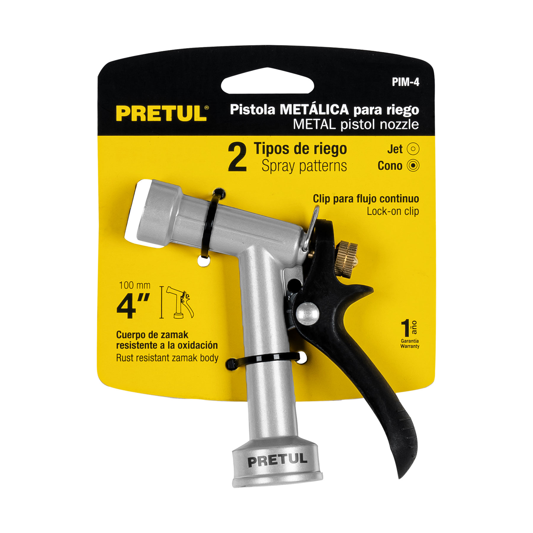 Pistola metálica para riego de 4", 2 funciones, PRETUL PRETUL