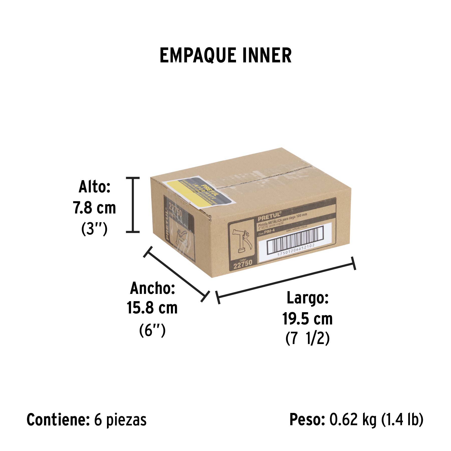 Pistola metálica para riego de 4", 2 funciones, PRETUL PRETUL
