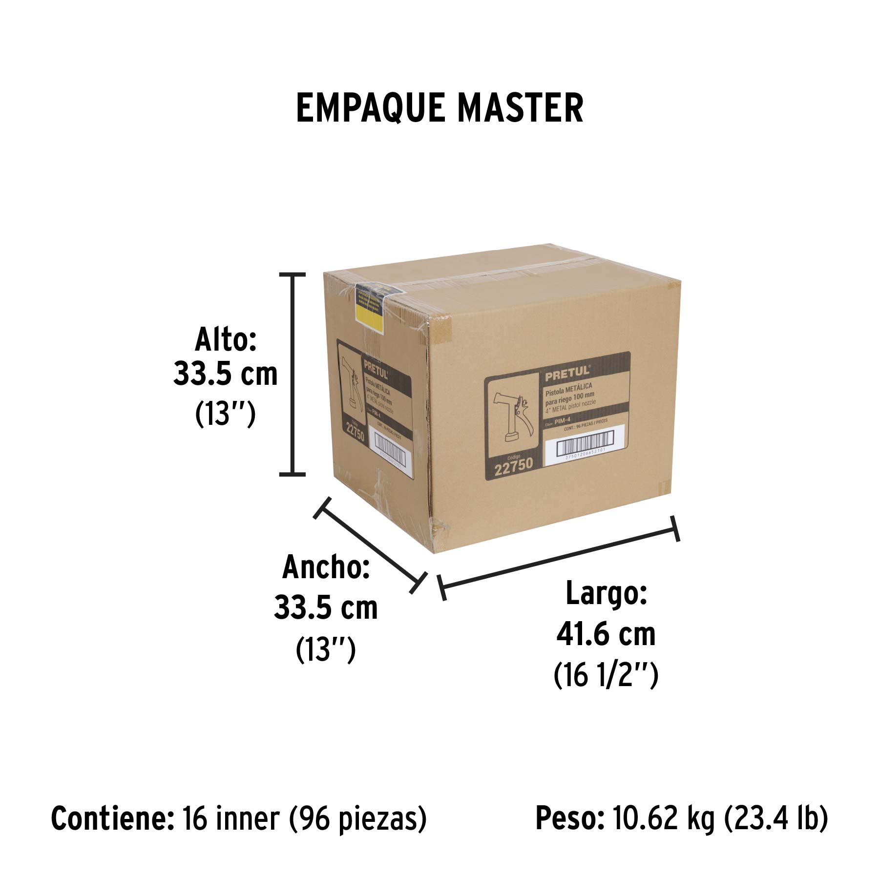 Pistola metálica para riego de 4", 2 funciones, PRETUL PRETUL