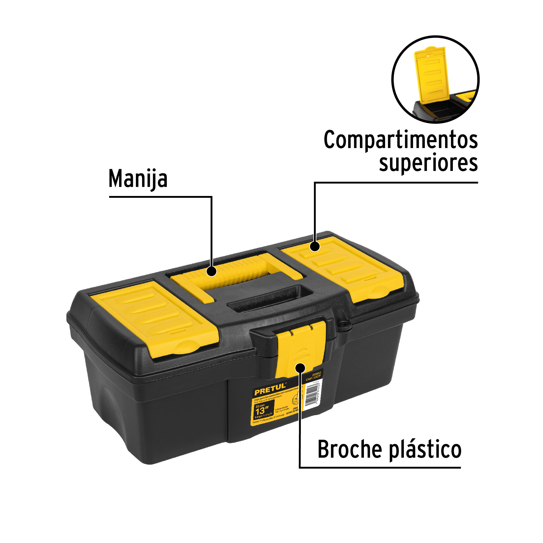 Caja para herramienta de 13" con compartimentos, PRETUL PRETUL