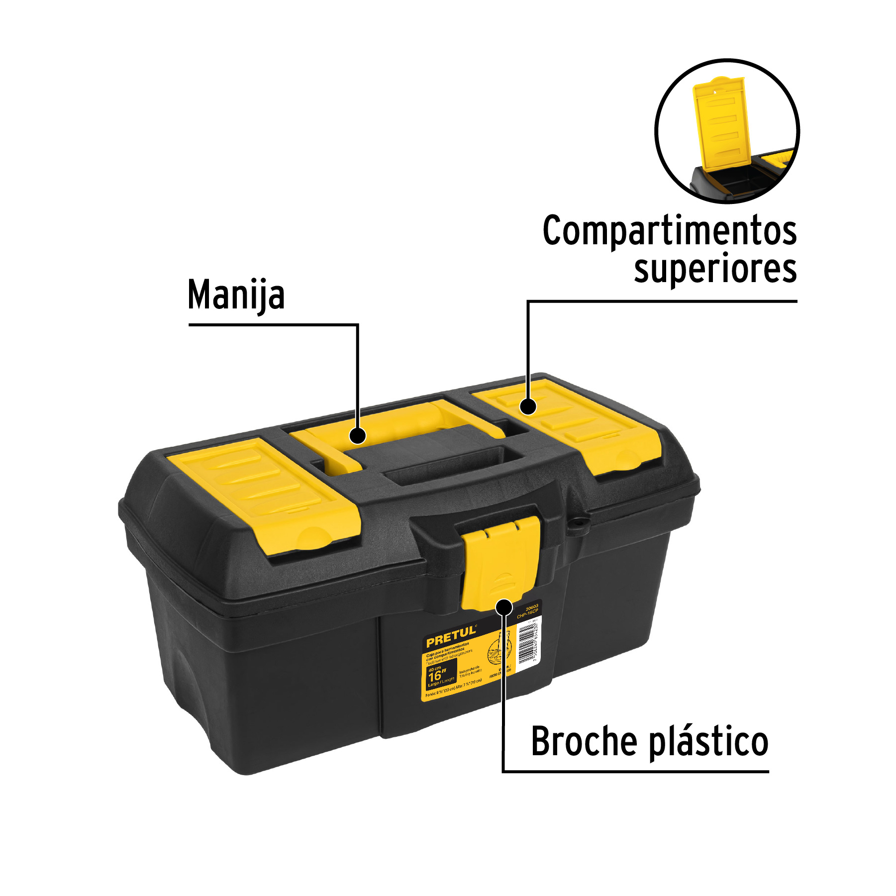 Caja para herramienta de 16" con compartimentos, PRETUL PRETUL