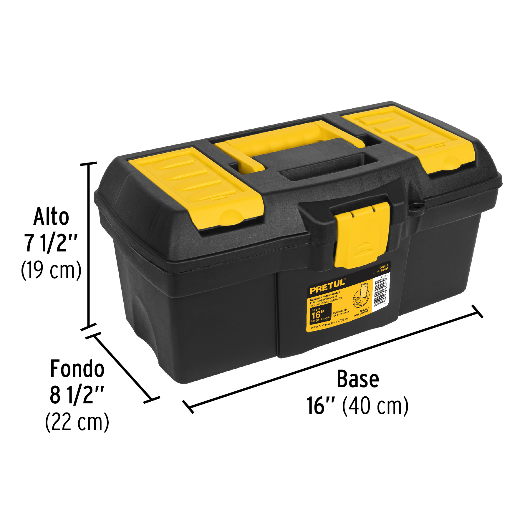 Caja para herramienta de 16" con compartimentos, PRETUL PRETUL