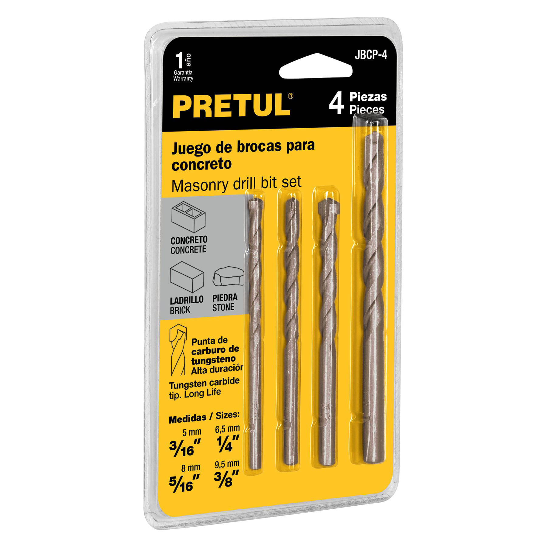 Juego de 4 brocas para concreto, PRETUL PRETUL