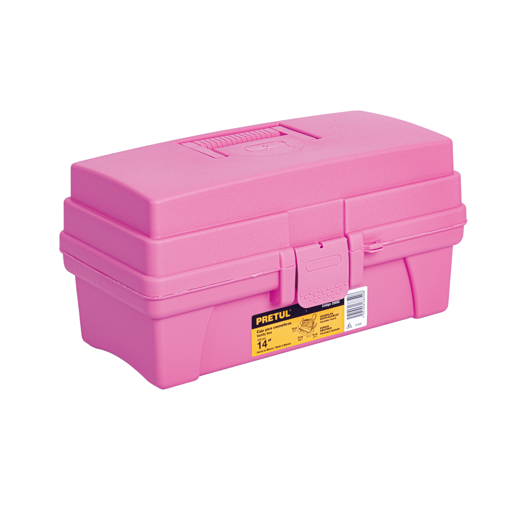 Caja cosmetiquera 14", doble bandeja, rosa, PRETUL PRETUL
