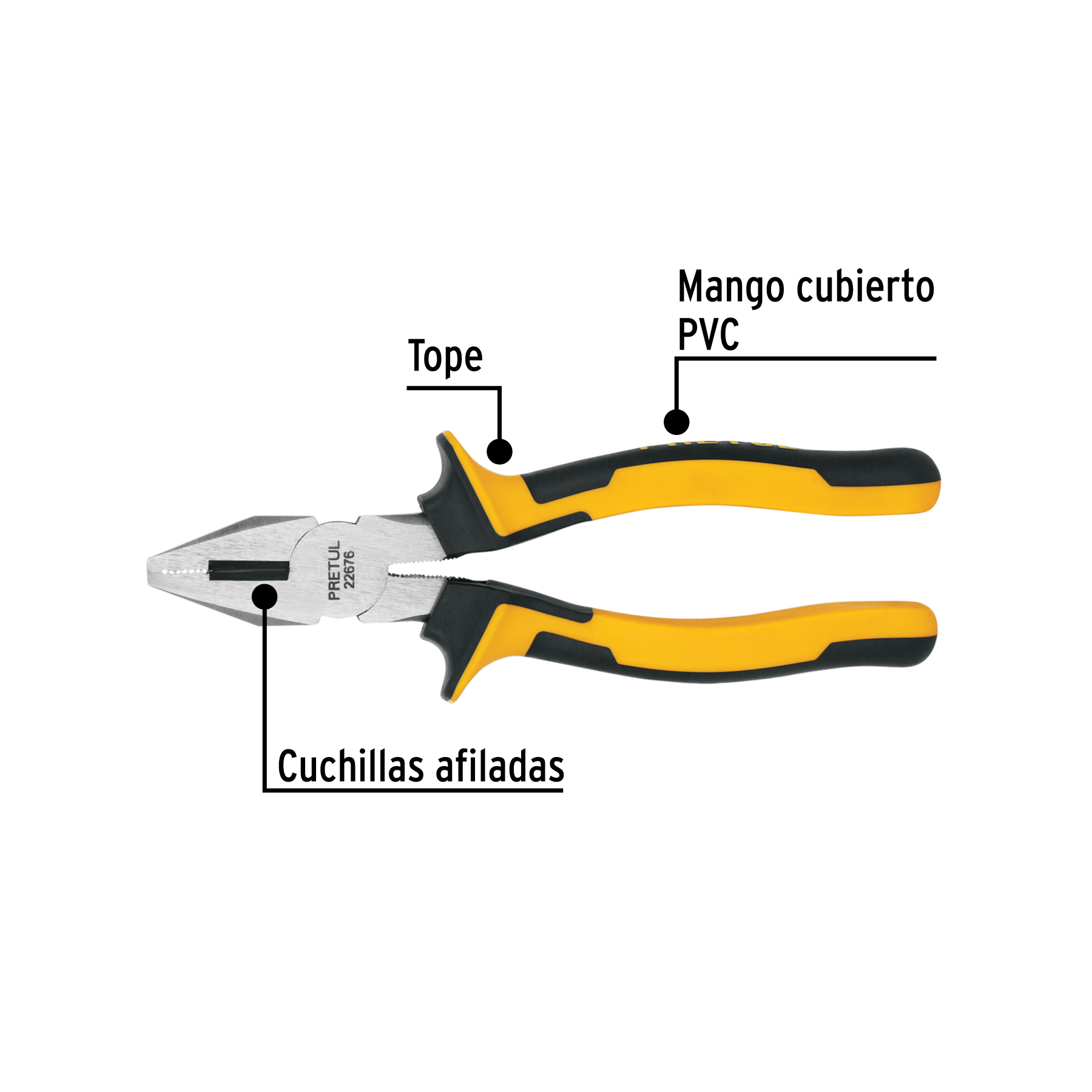 Pinza para electricista 7" mango Comfort Grip, PRETUL PRETUL
