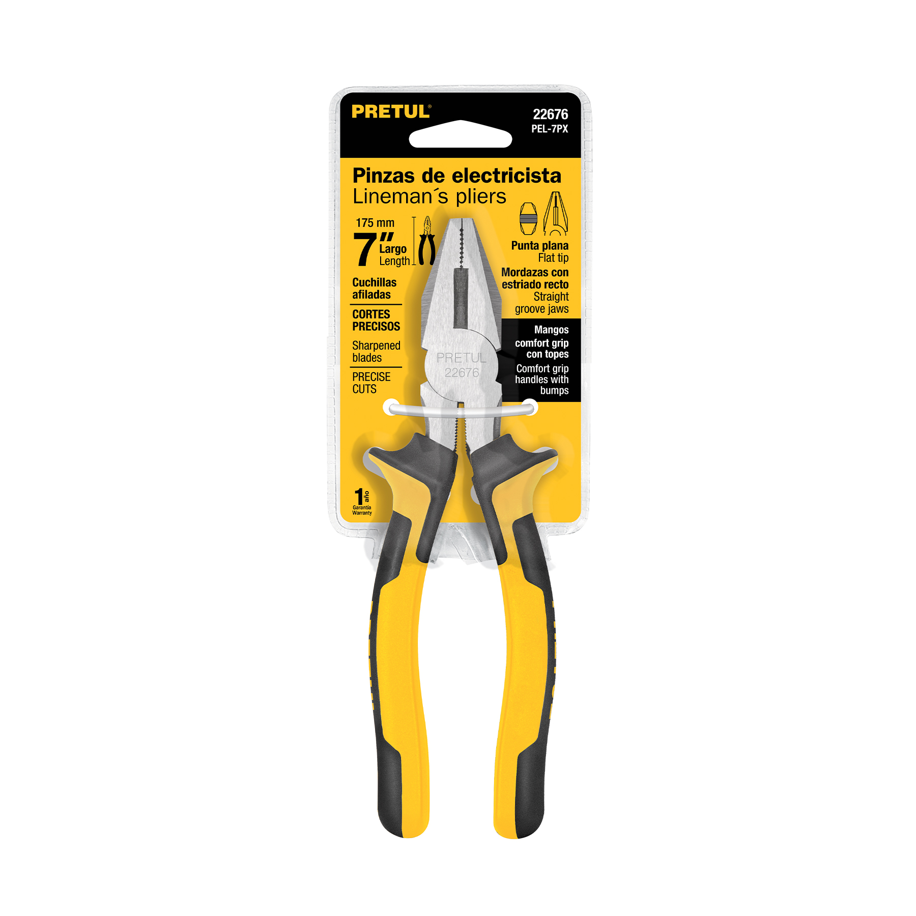 Pinza para electricista 7" mango Comfort Grip, PRETUL PRETUL