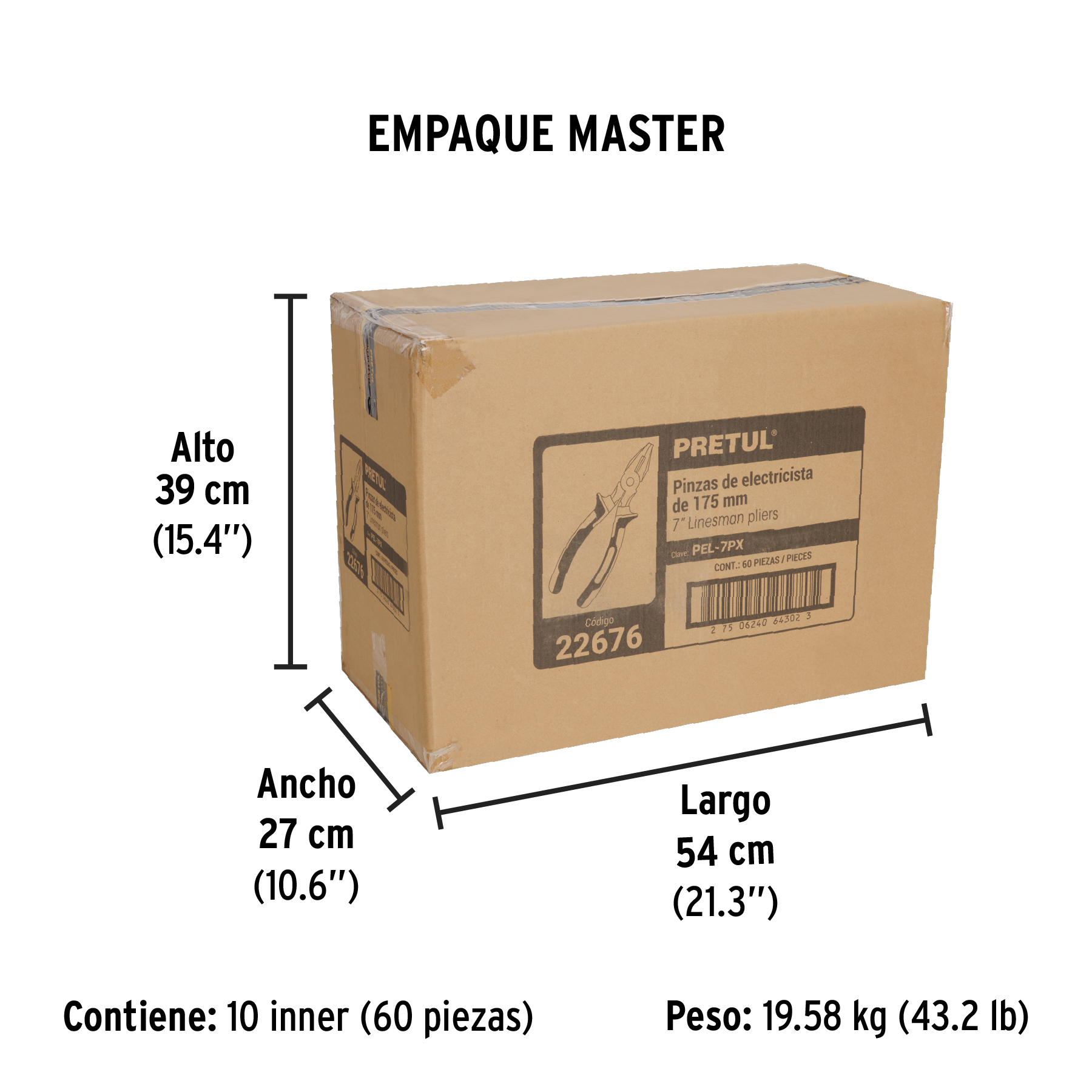 Pinza para electricista 7" mango Comfort Grip, PRETUL PRETUL