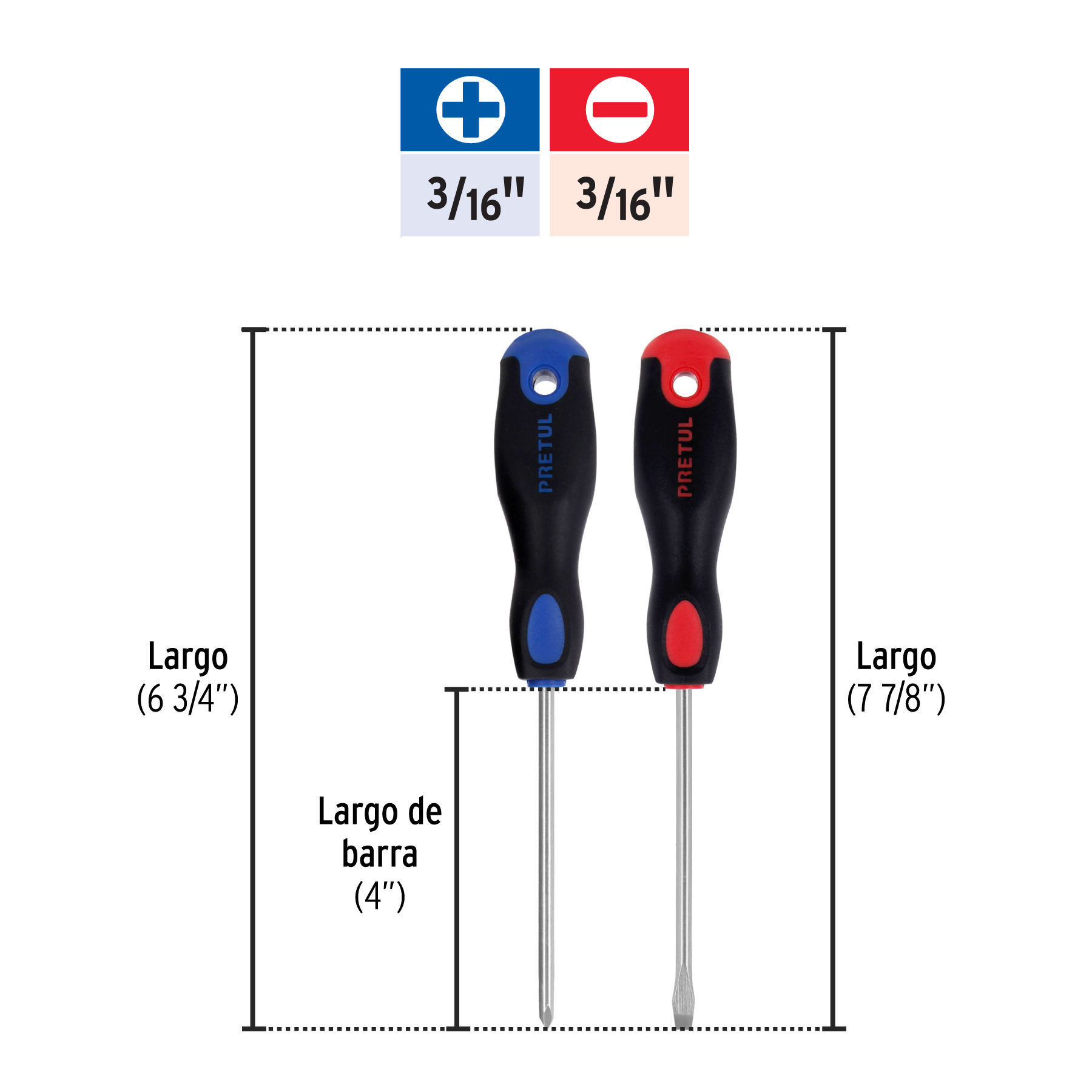 Dúo de desarmadores 3/16" x 4" mango Comfort Grip, PRETUL PRETUL