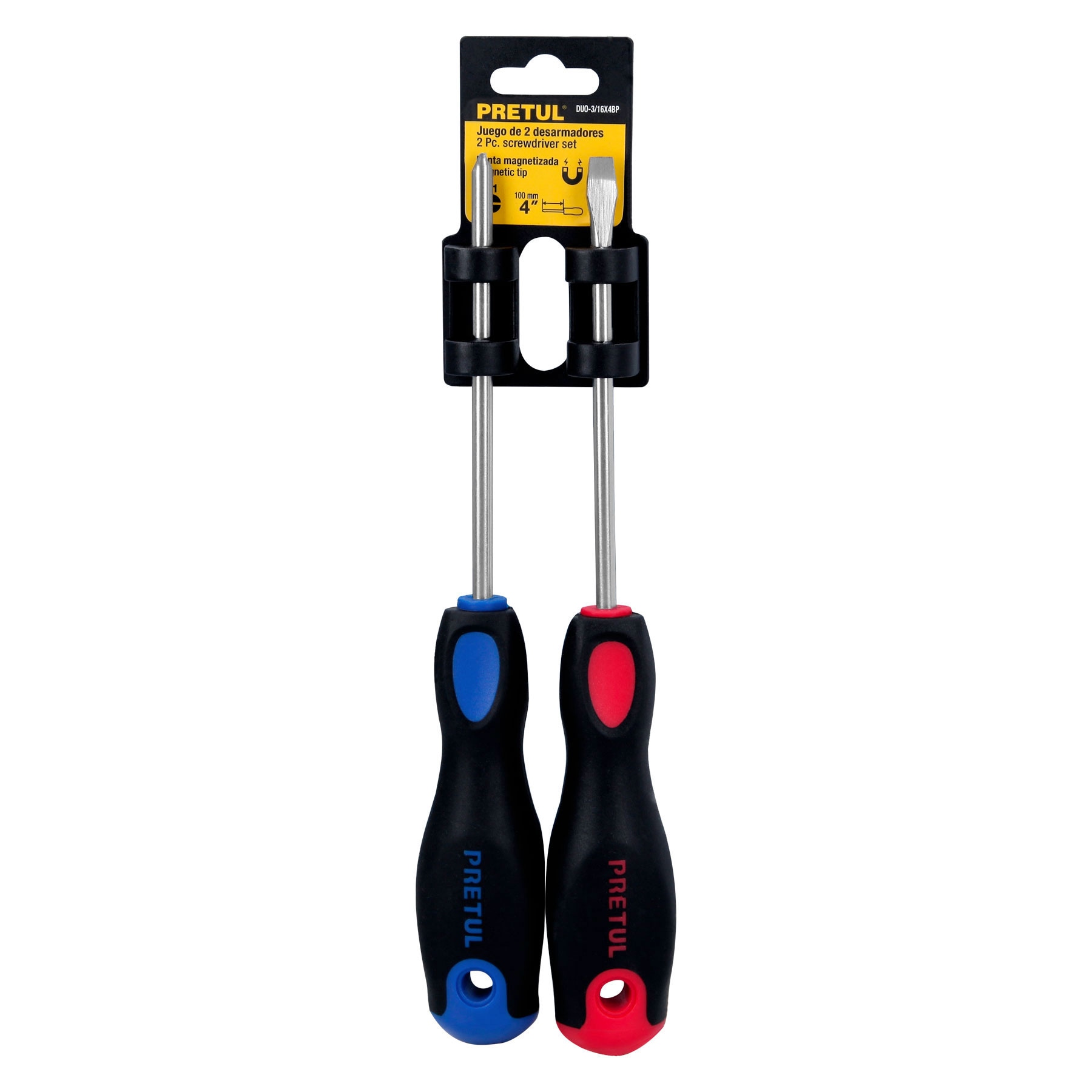Dúo de desarmadores 3/16" x 4" mango Comfort Grip, PRETUL PRETUL