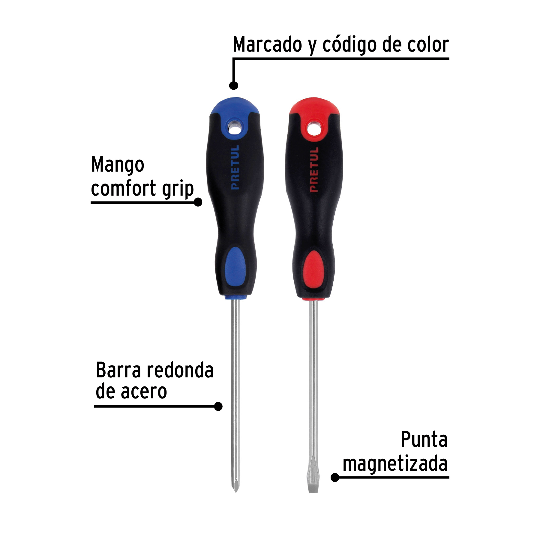 Dúo de desarmadores 3/16" x 4" mango Comfort Grip, PRETUL PRETUL