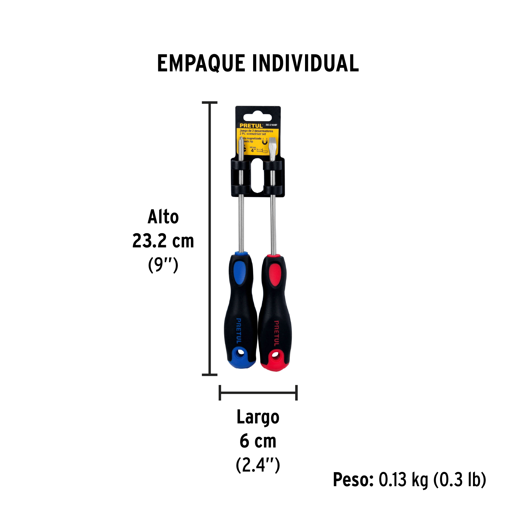 Dúo de desarmadores 3/16" x 4" mango Comfort Grip, PRETUL PRETUL
