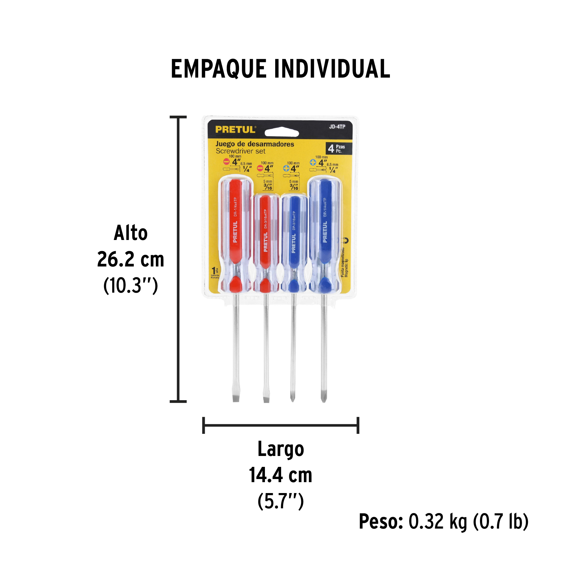 Juego de 4 desarmadores mango de PVC, PRETUL PRETUL