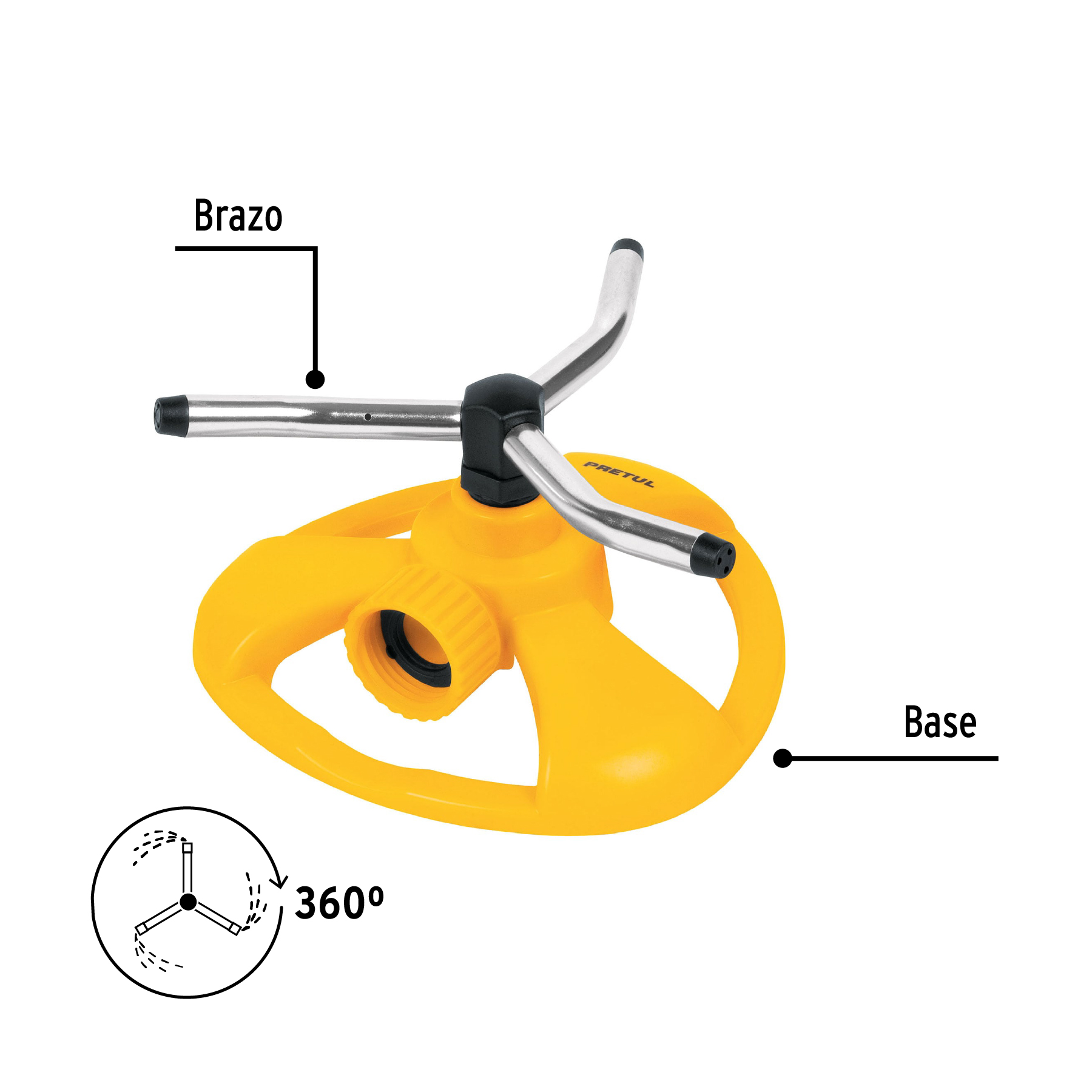 Aspersor giratorio de 3 brazos con base plástica, PRETUL PRETUL