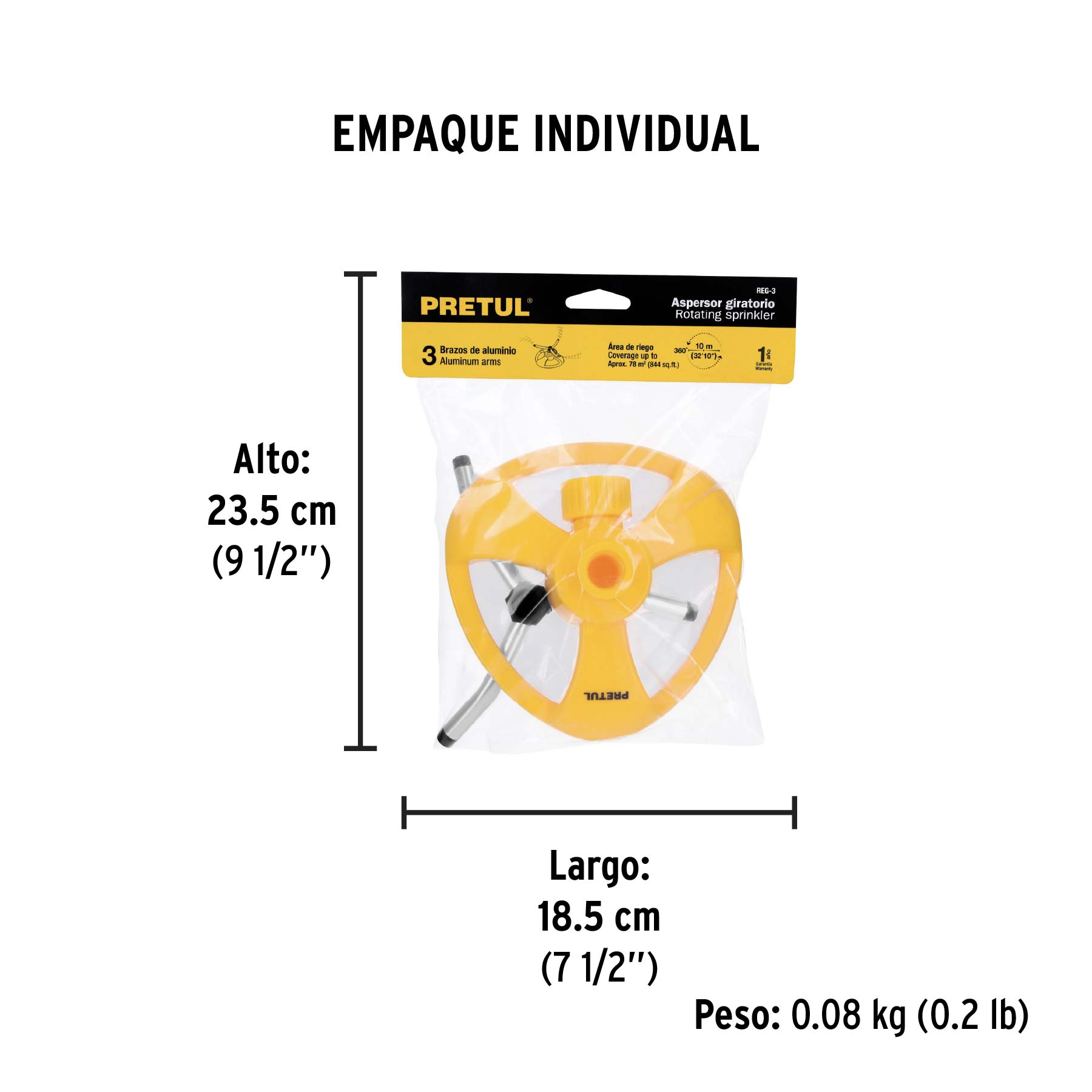 Aspersor giratorio de 3 brazos con base plástica, PRETUL PRETUL