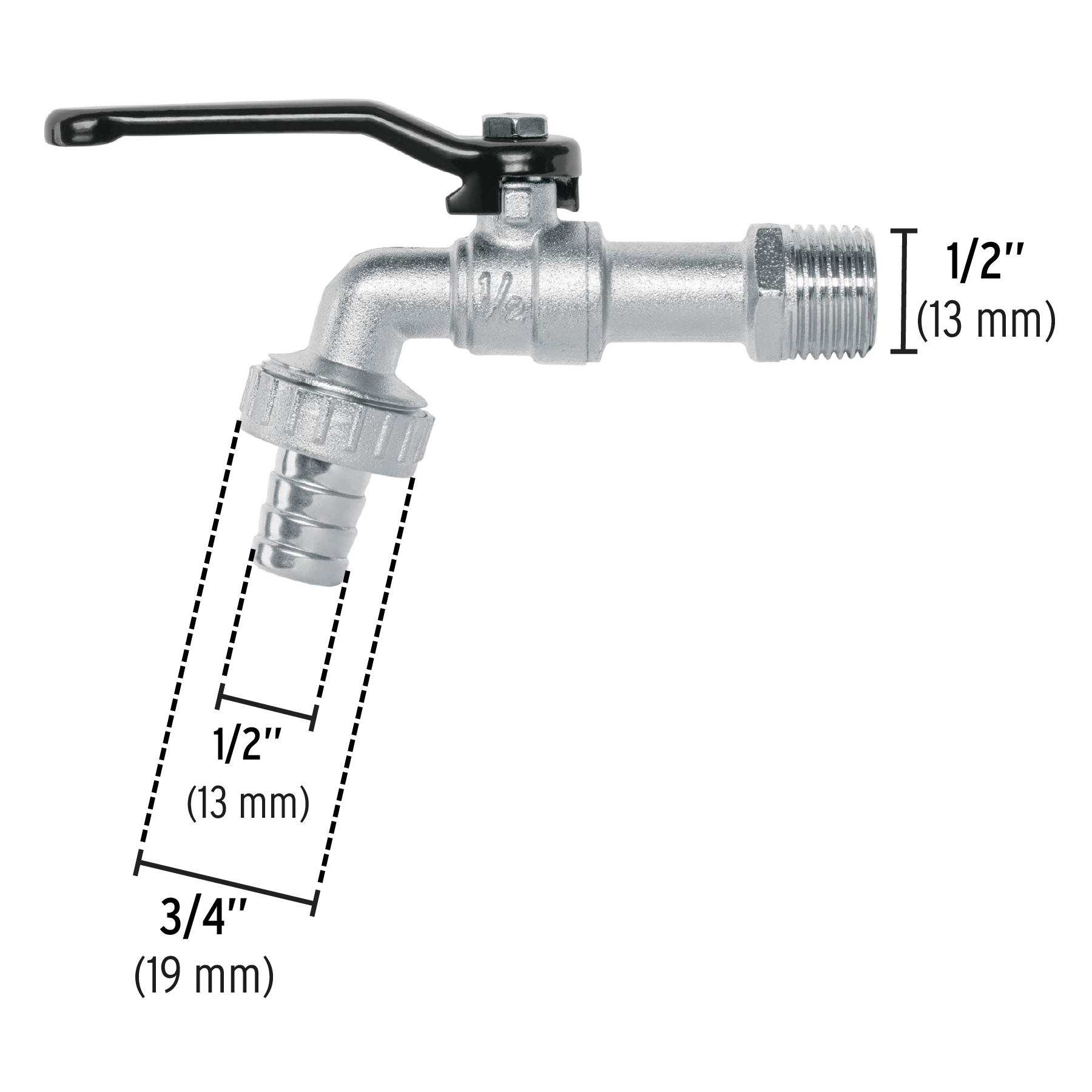 Llave de esfera, 1/2" de zinc, PRETUL PRETUL