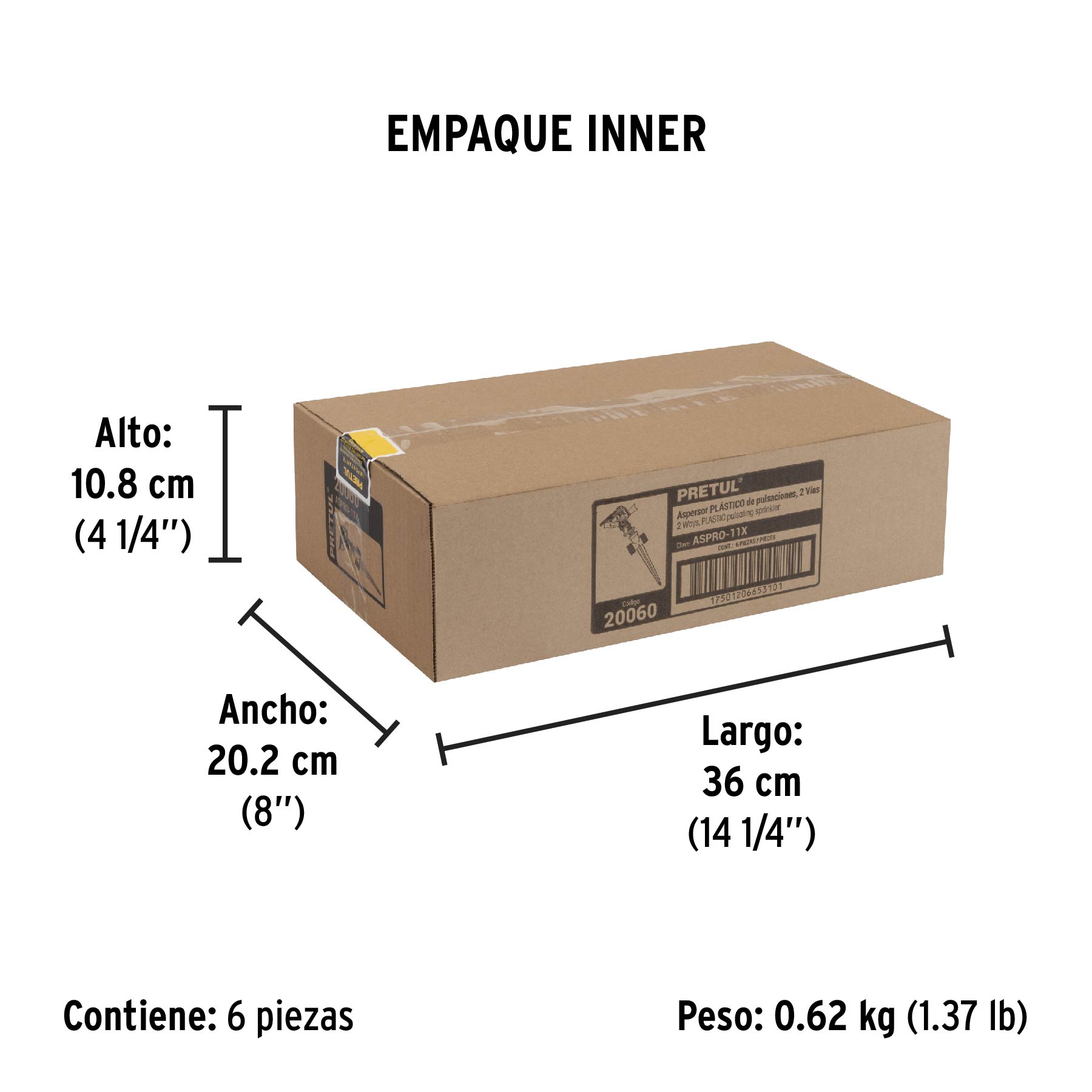 Aspersor plástico 11" dos vías, estaca plástica, PRETUL PRETUL