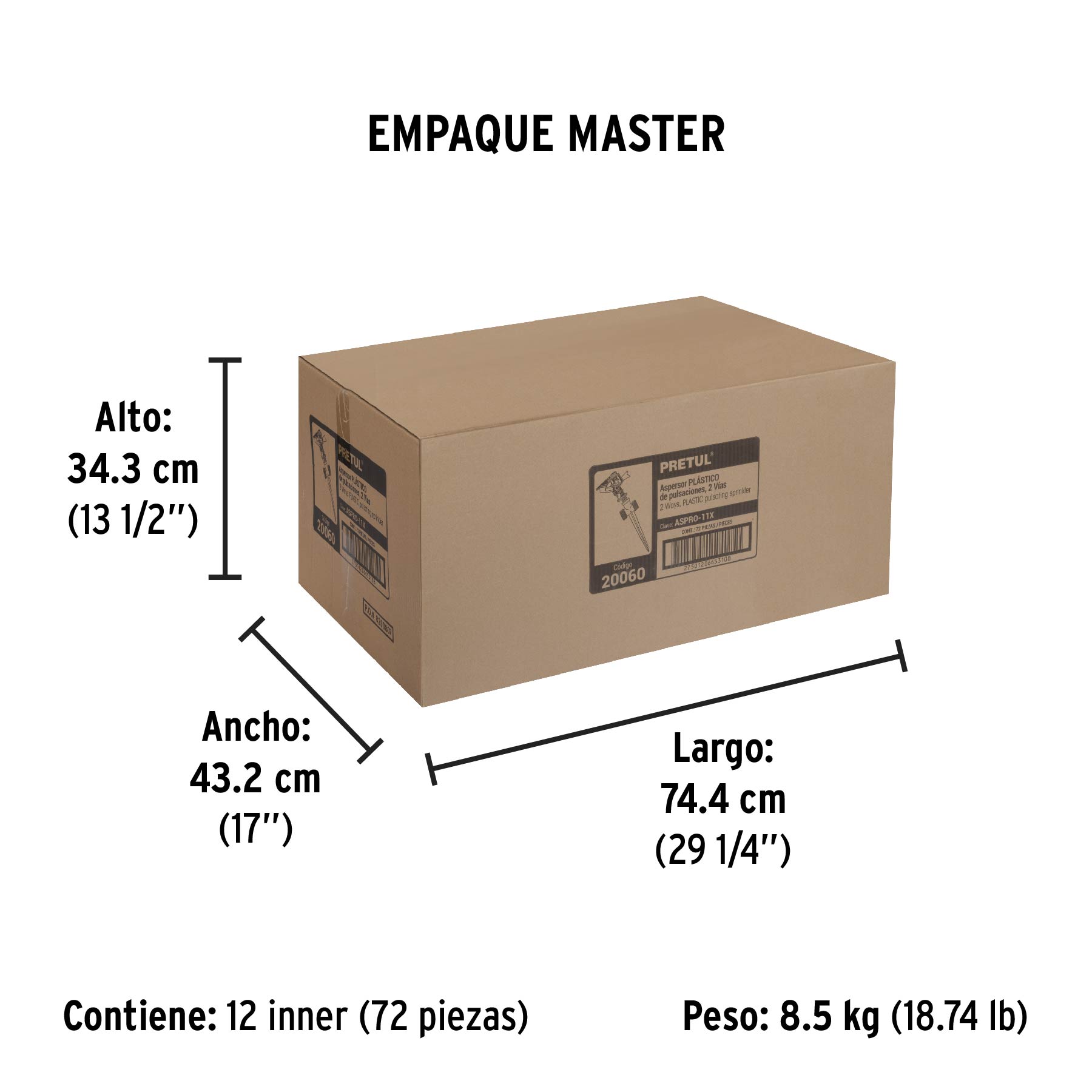 Aspersor plástico 11" dos vías, estaca plástica, PRETUL PRETUL