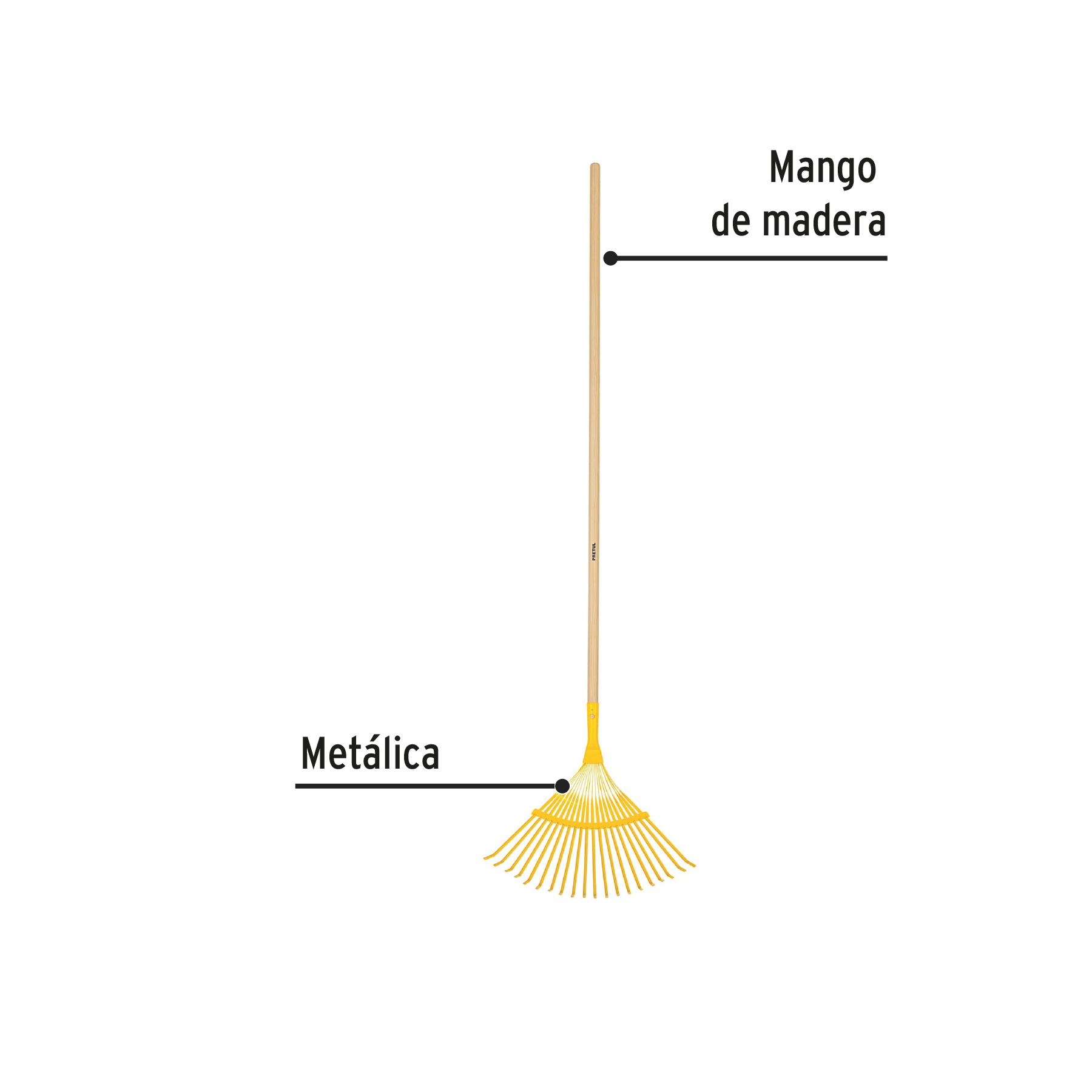 Escoba metálica para jardín, curva, 20 dientes, mango 48" PRETUL