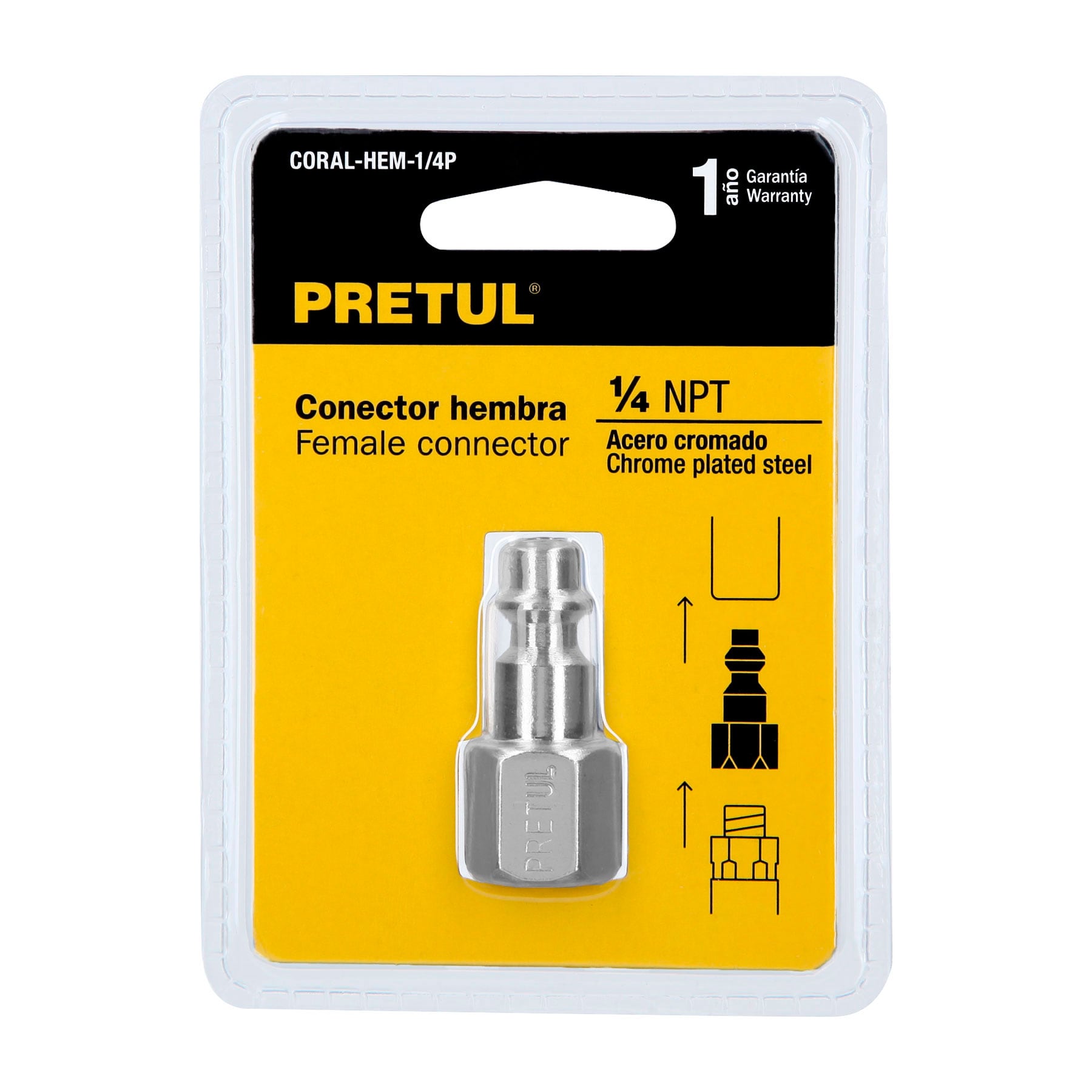 Conector rápido de acero, hembra, cuerda 1/4" NPT, PRETUL PRETUL