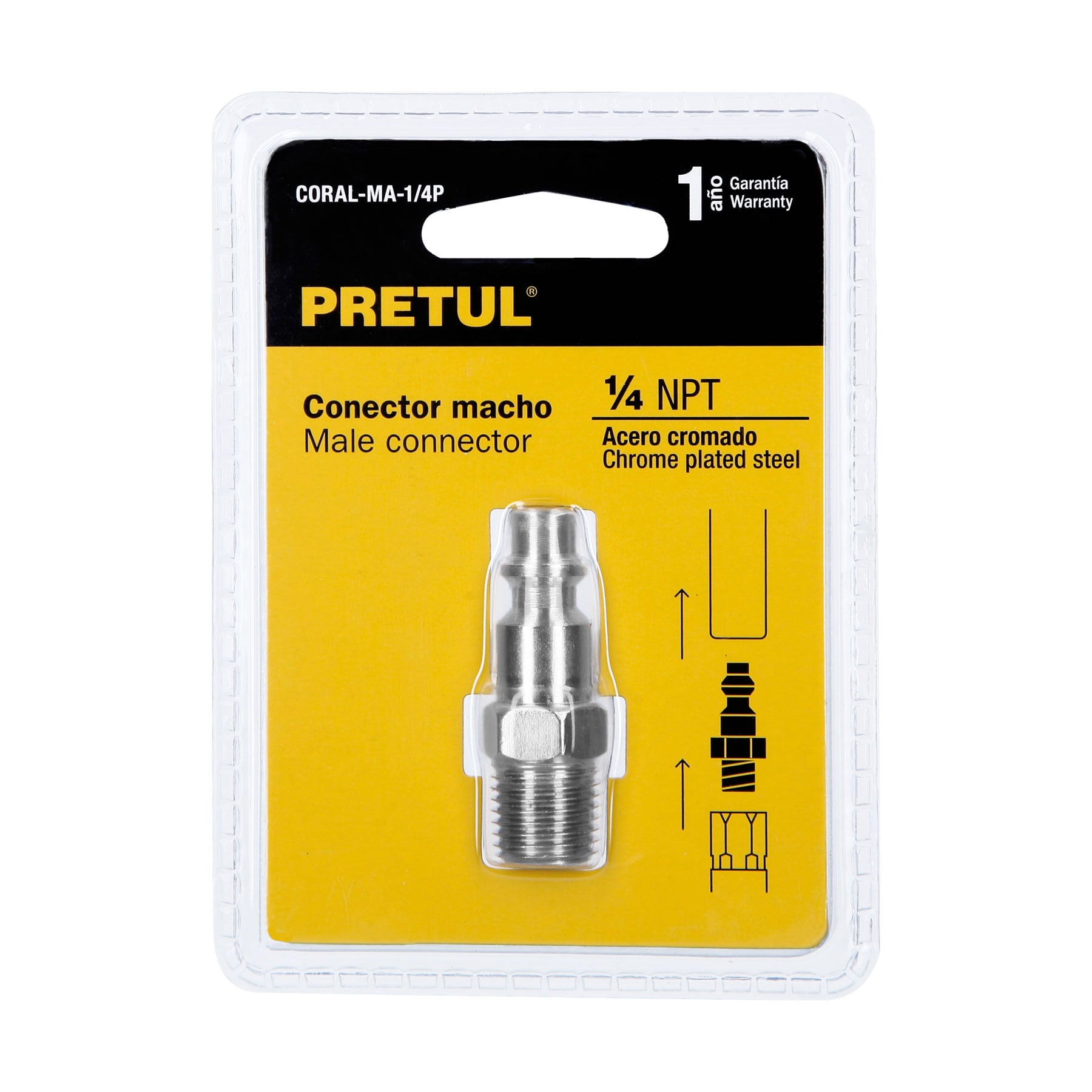 Conector rápido de acero, macho, cuerda 1/4" NPT, PRETUL PRETUL
