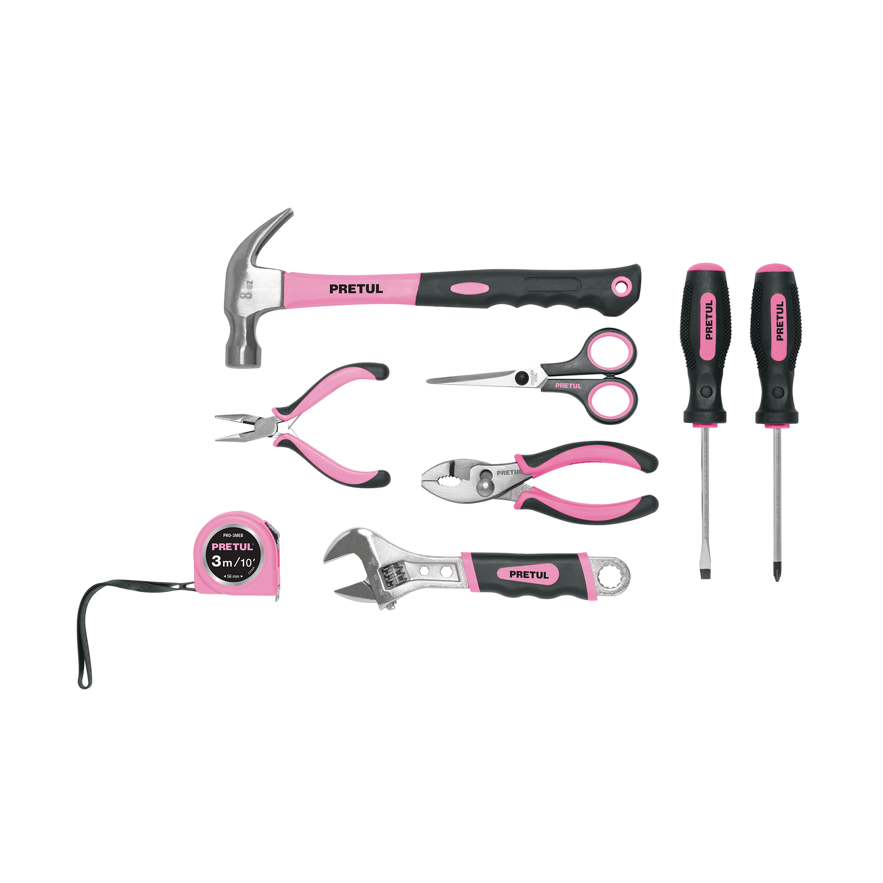 Juego de herramientas básicas, color rosa, 8 piezas, PRETUL PRETUL