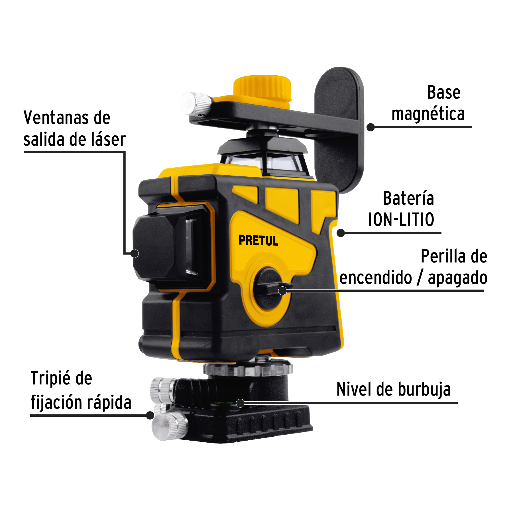 Nivel láser verde, alcance 25m, 12 líneas, recargable,PRETUL PRETUL