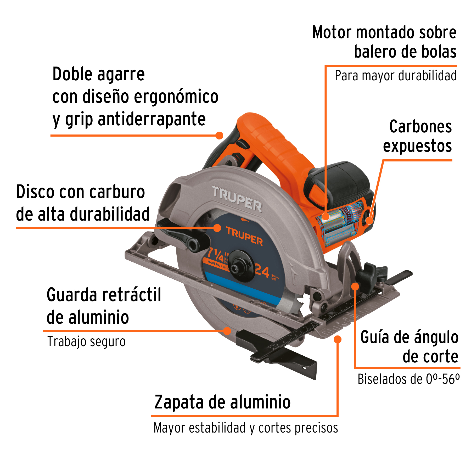 Sierra circular 7-1/4", 1750W, TRUPER PRO TRUPER
