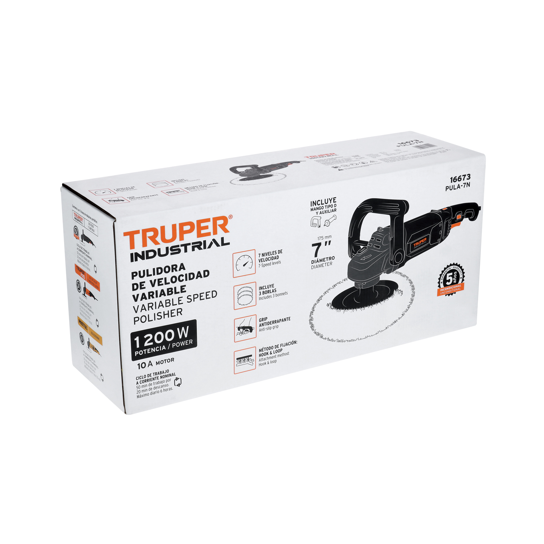 Pulidora rotativa 7", 1200W, TRUPER INDUSTRIAL TRUPER