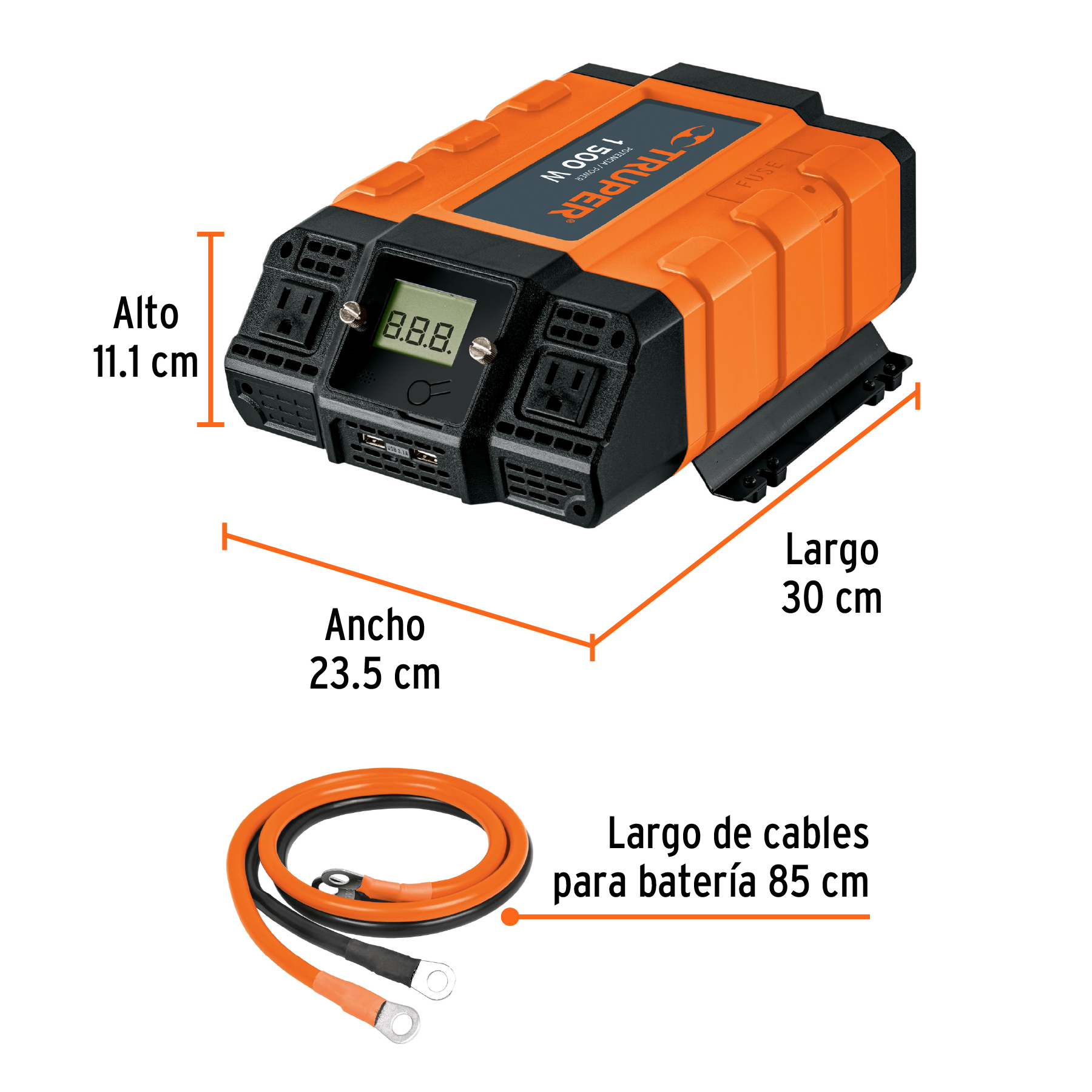 Inversor de corriente de 1500 W con puertos USB, TRUPER TRUPER